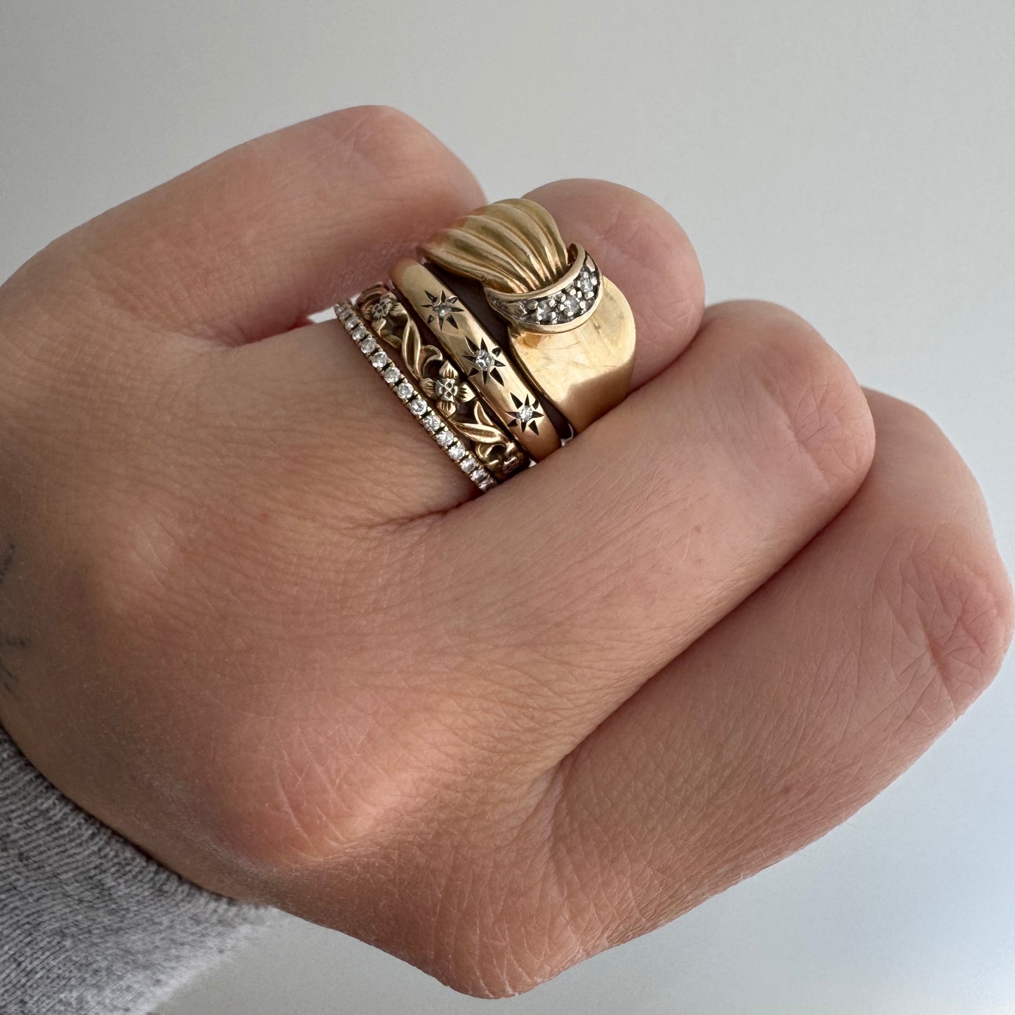 V I N T A G E // held by the moon / 10k and diamond crescent moon ring / size 6.25