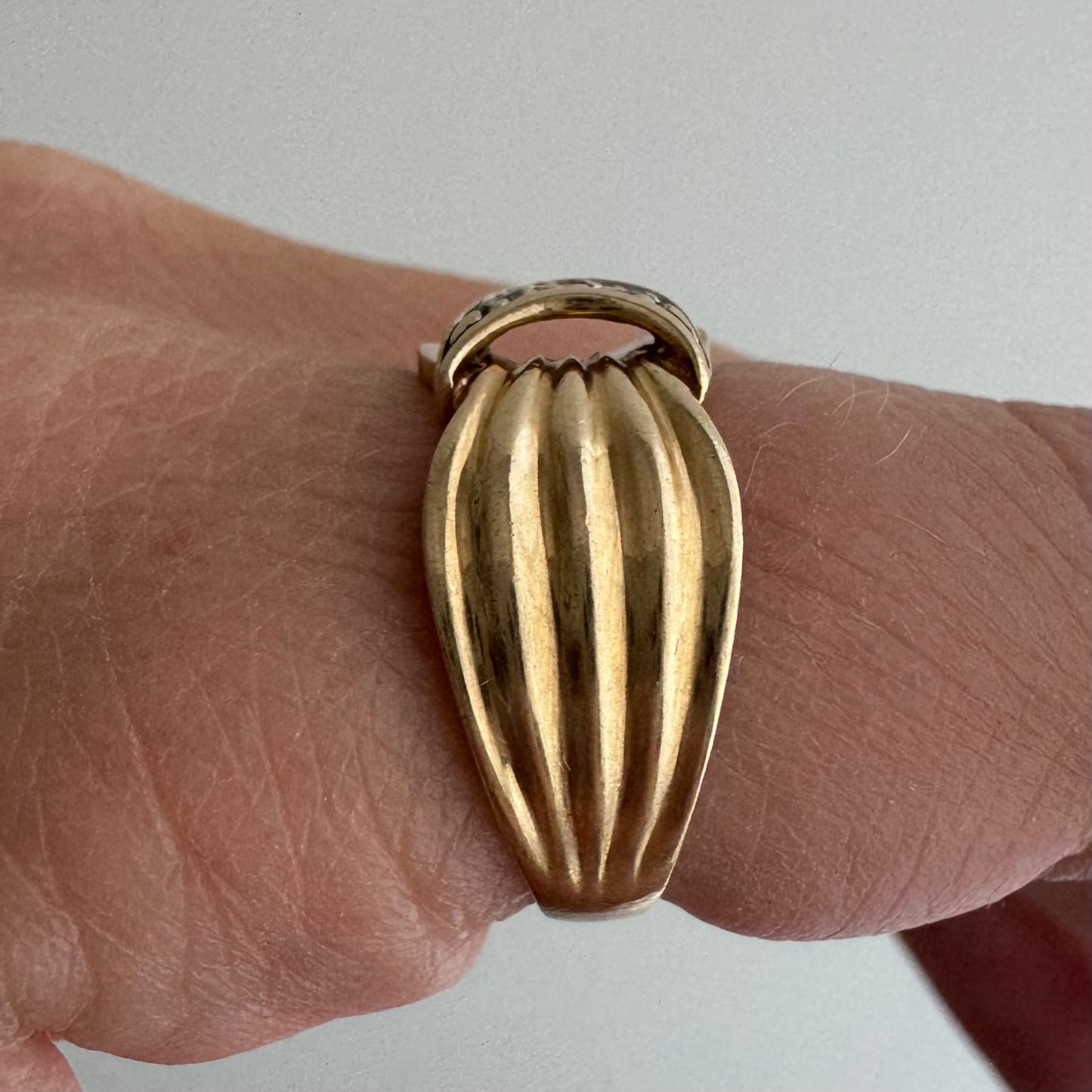 V I N T A G E // held by the moon / 10k and diamond crescent moon ring / size 6.25