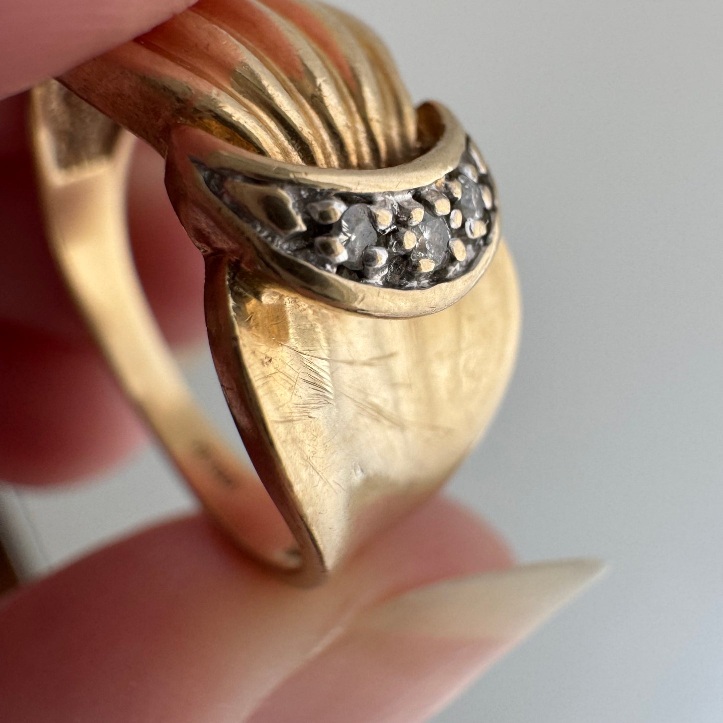 V I N T A G E // held by the moon / 10k and diamond crescent moon ring / size 6.25