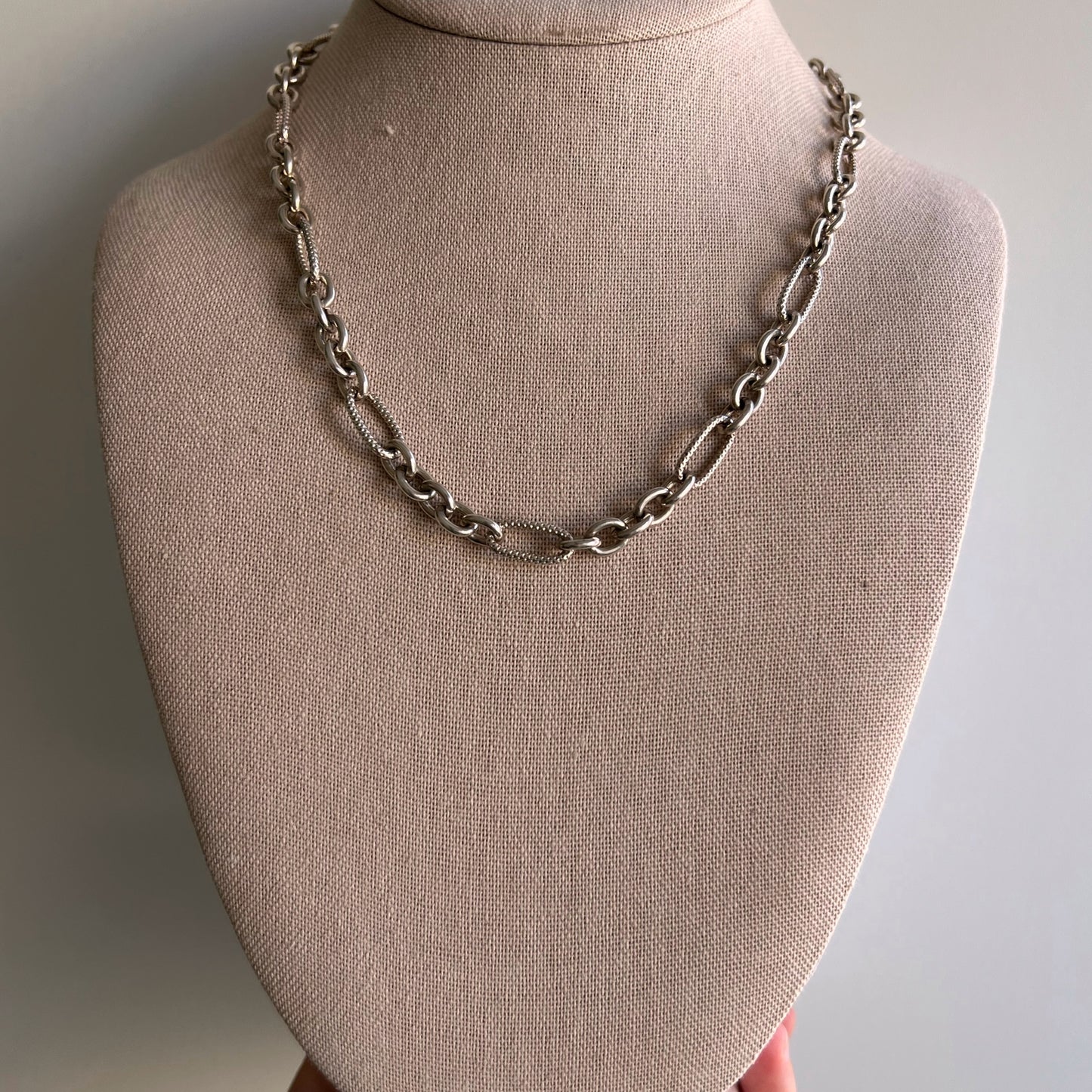 V I N T A G E // chunky trombone / sterling silver textured trombone link chain / 18.25"