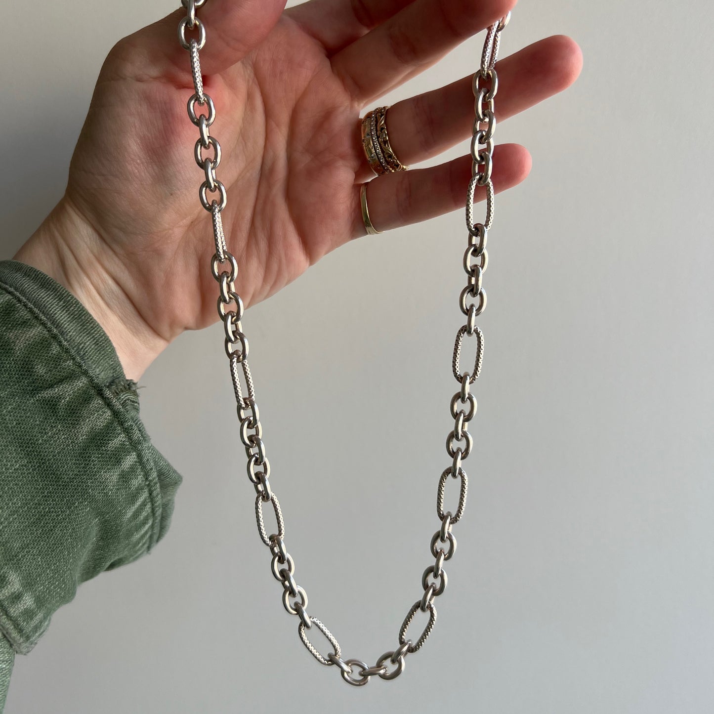 V I N T A G E // chunky trombone / sterling silver textured trombone link chain / 18.25"