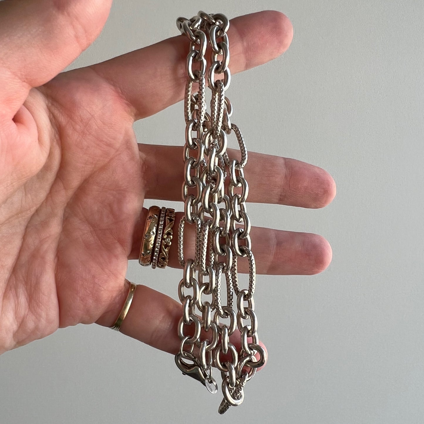 V I N T A G E // chunky trombone / sterling silver textured trombone link chain / 18.25"