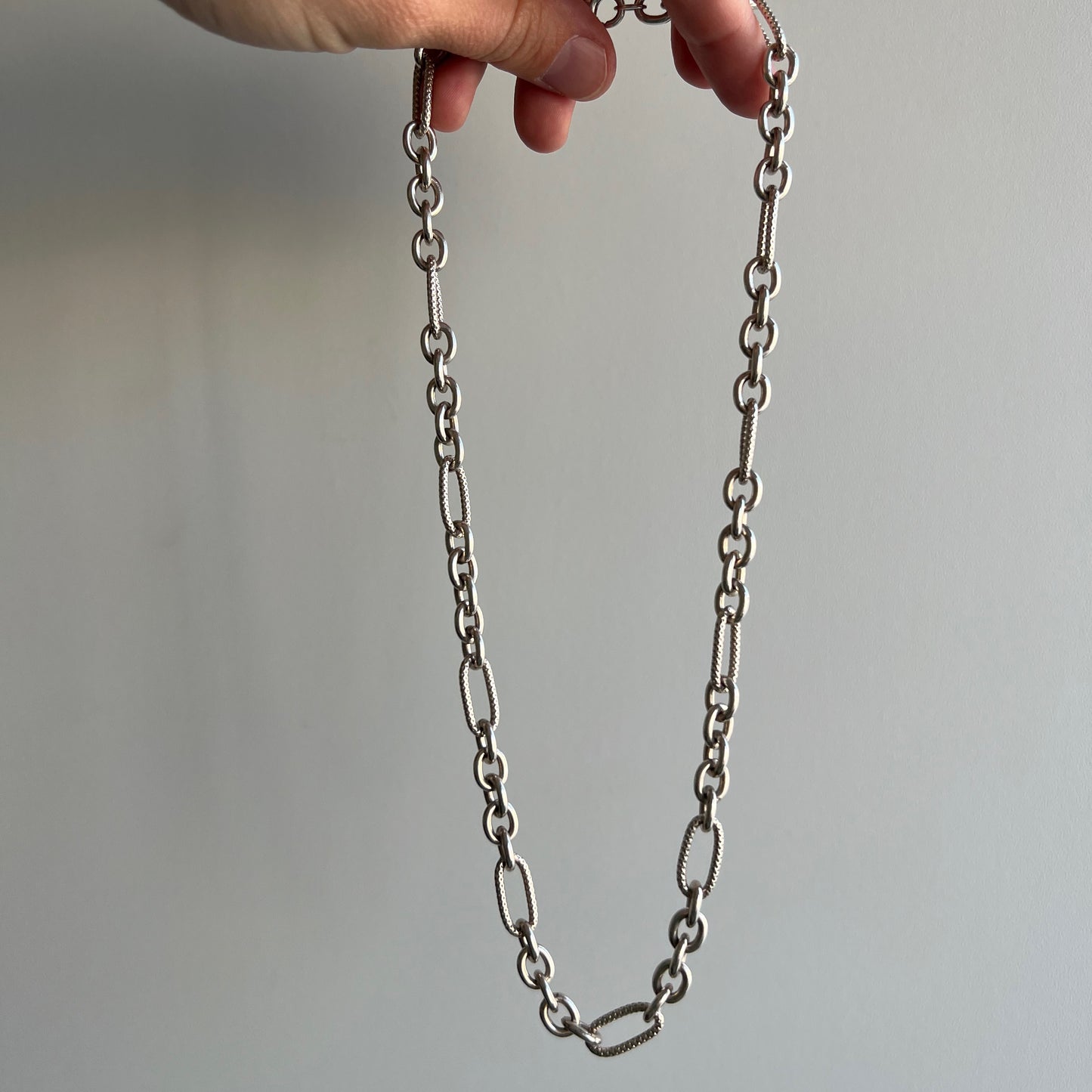 V I N T A G E // chunky trombone / sterling silver textured trombone link chain / 18.25"