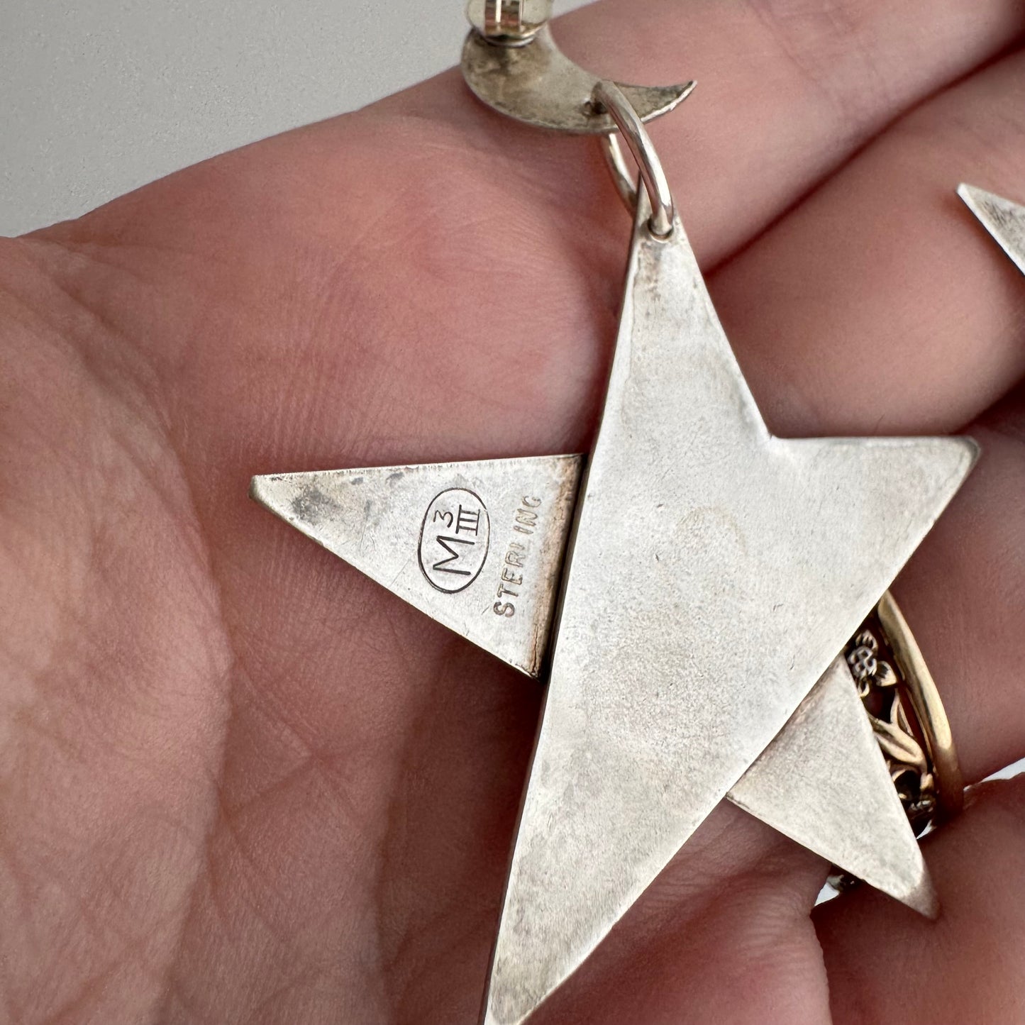 V I N T A G E // Memphis era stars / 1980s sterling silver moon and stars / dangle post earrings