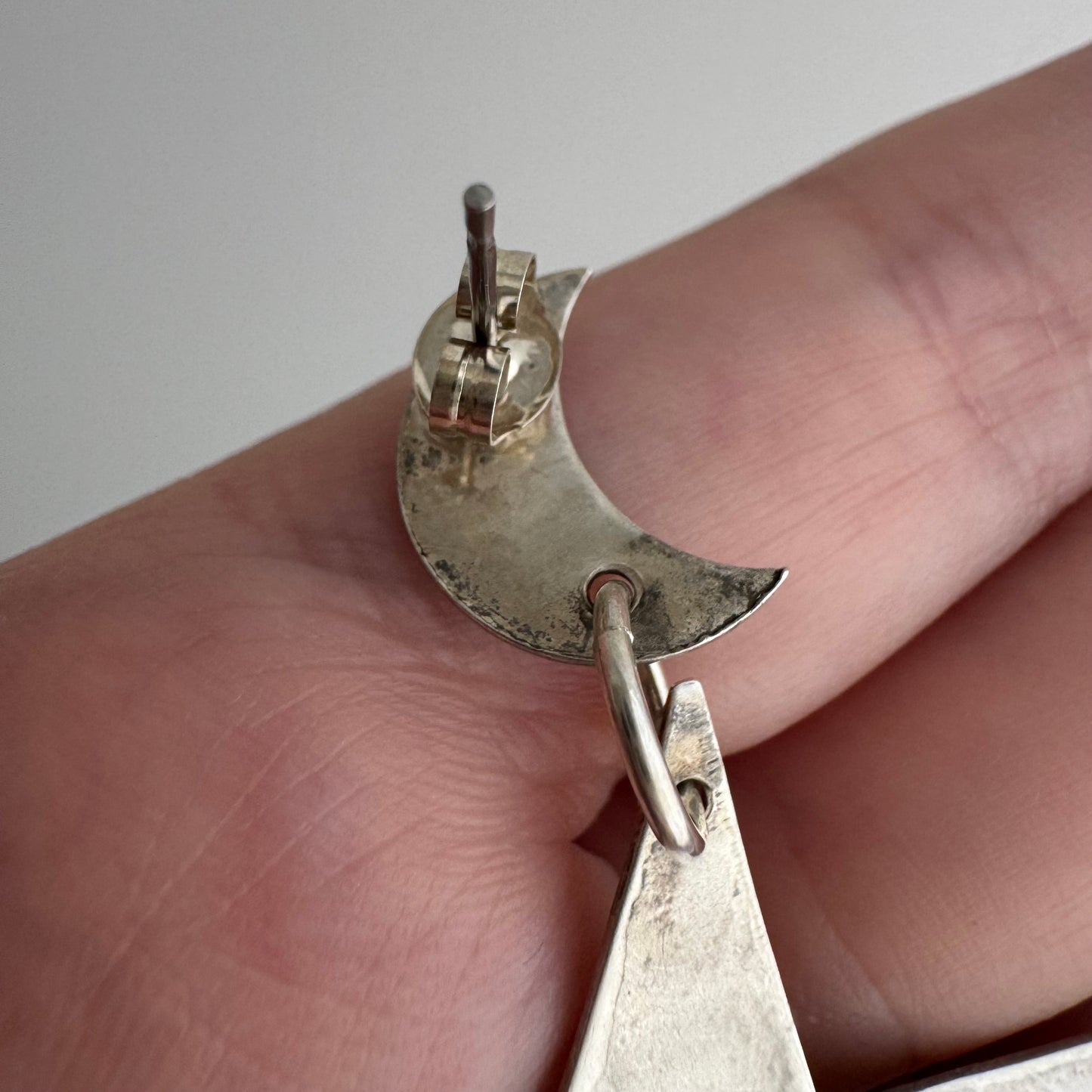 V I N T A G E // Memphis era stars / 1980s sterling silver moon and stars / dangle post earrings