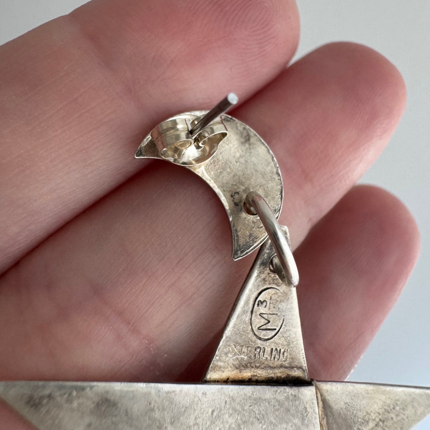 V I N T A G E // Memphis era stars / 1980s sterling silver moon and stars / dangle post earrings