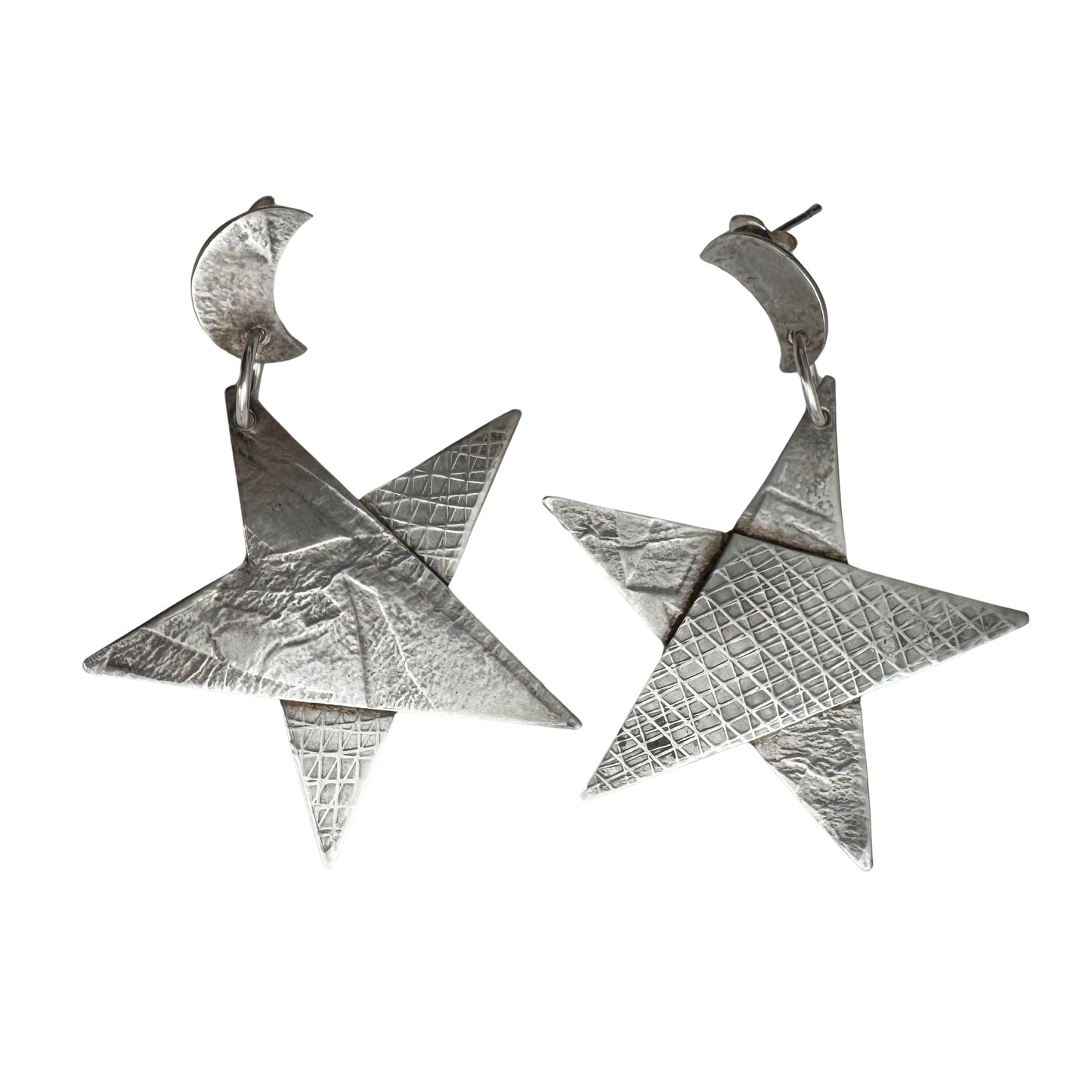 V I N T A G E // Memphis era stars / 1980s sterling silver moon and stars / dangle post earrings