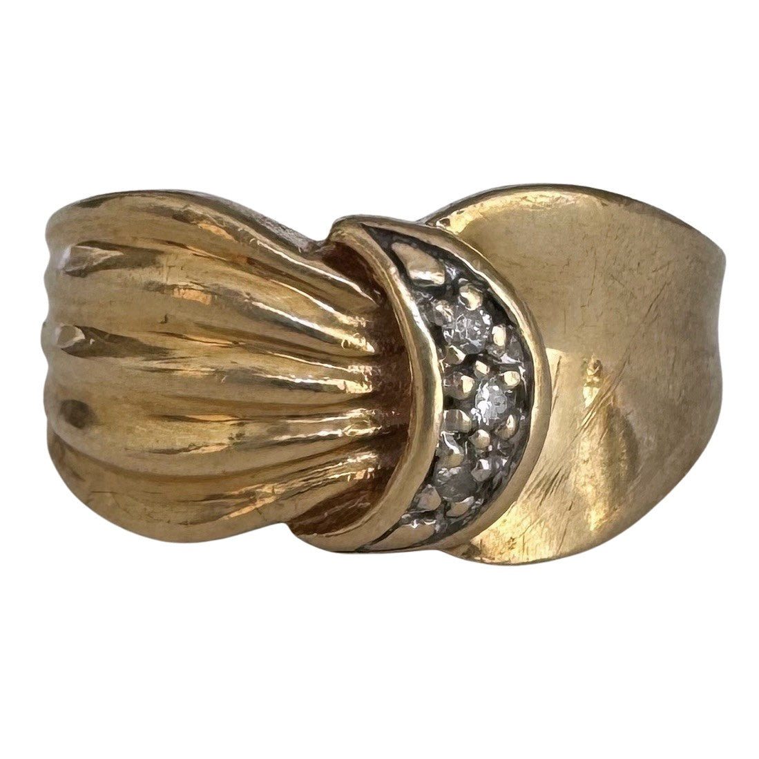 V I N T A G E // held by the moon / 10k and diamond crescent moon ring / size 6.25