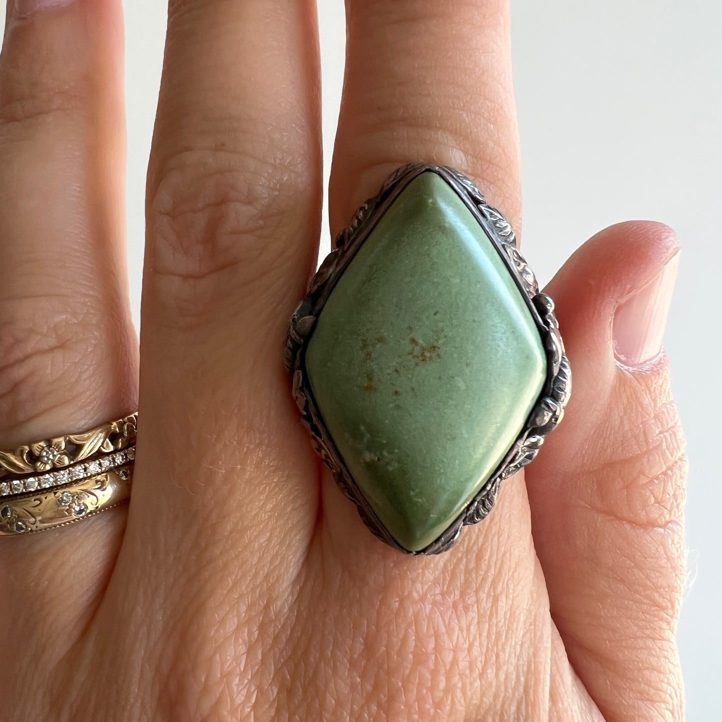 V I N T A G E // arts and crafts fire breather / sterling silver and turquoise statement ring / size ~7.5