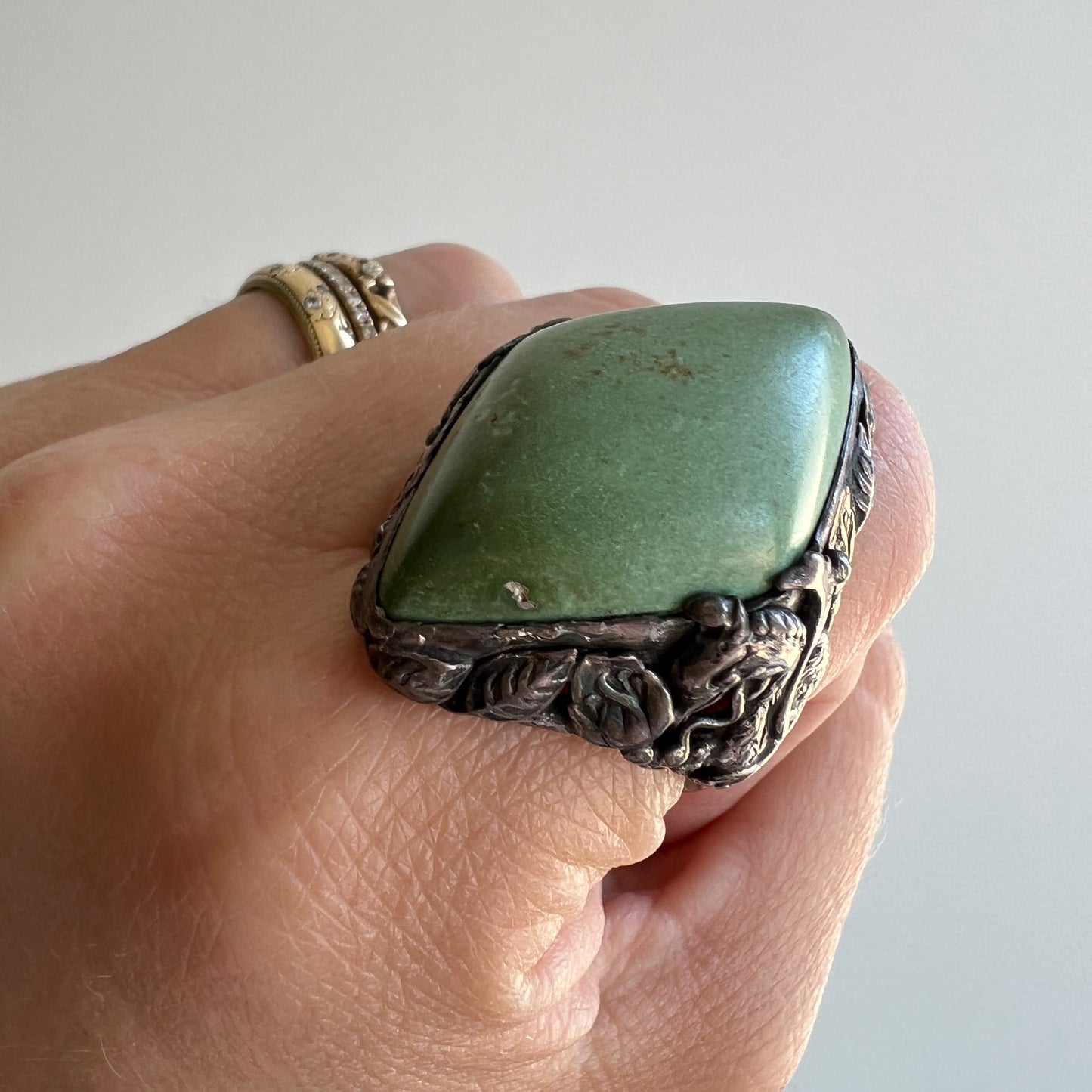 V I N T A G E // arts and crafts fire breather / sterling silver and turquoise statement ring / size ~7.5