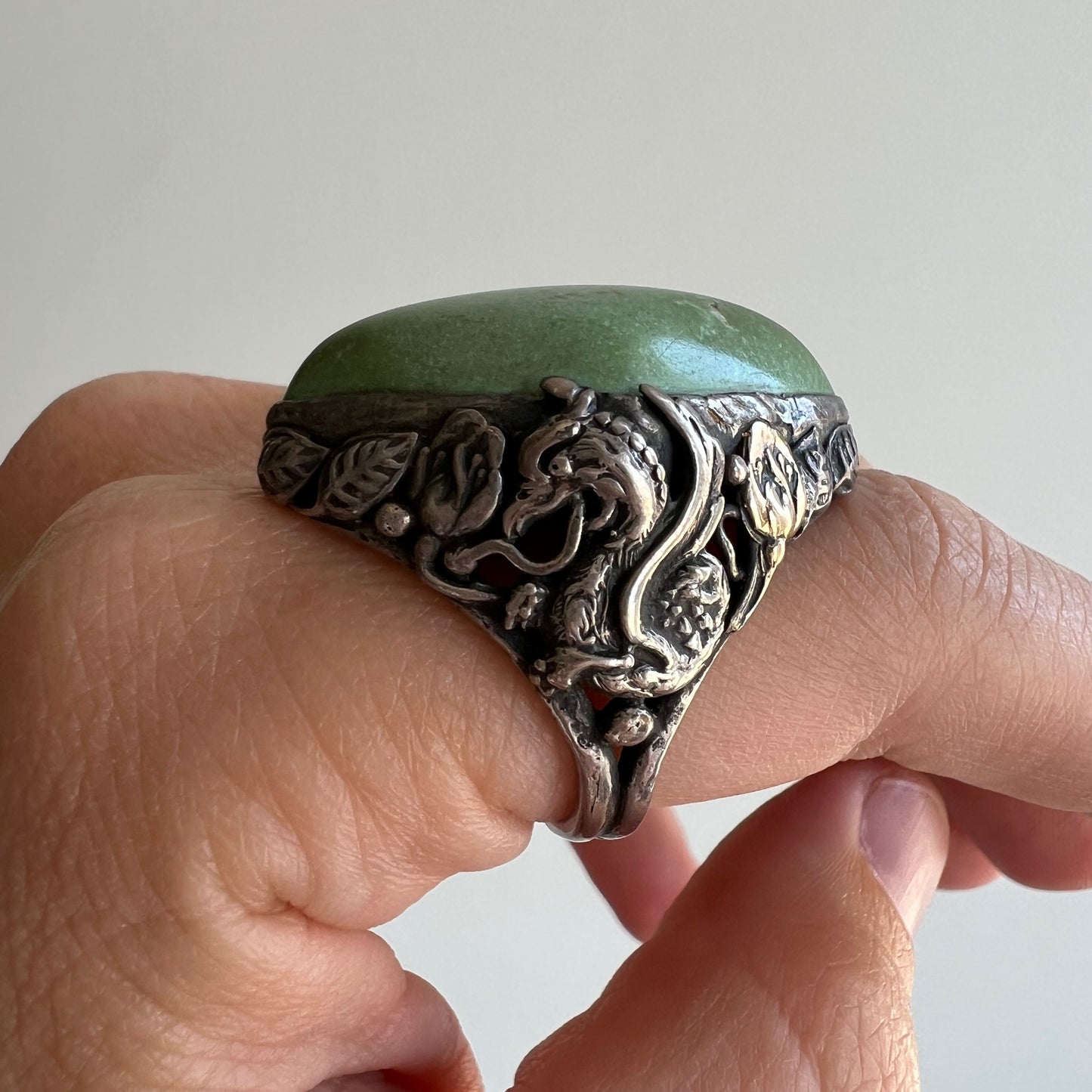 V I N T A G E // arts and crafts fire breather / sterling silver and turquoise statement ring / size ~7.5