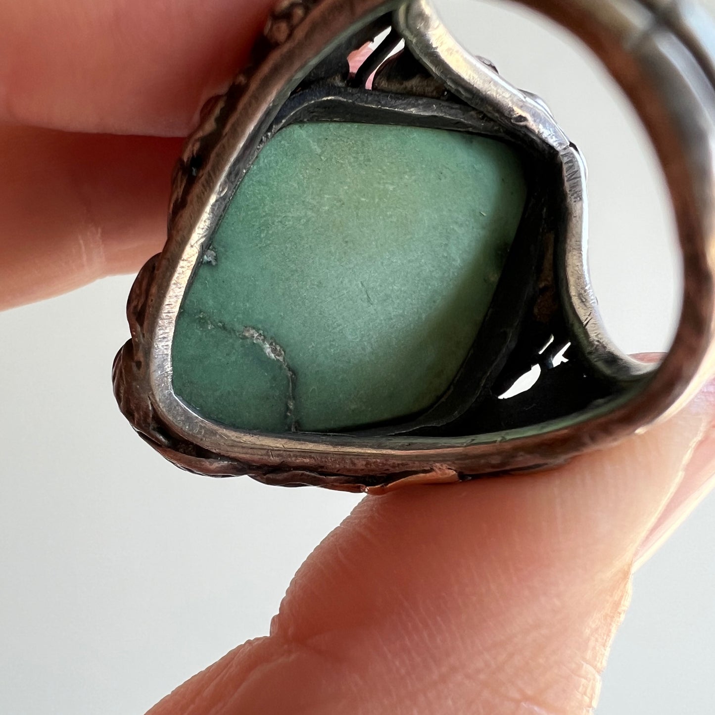 V I N T A G E // arts and crafts fire breather / sterling silver and turquoise statement ring / size ~7.5