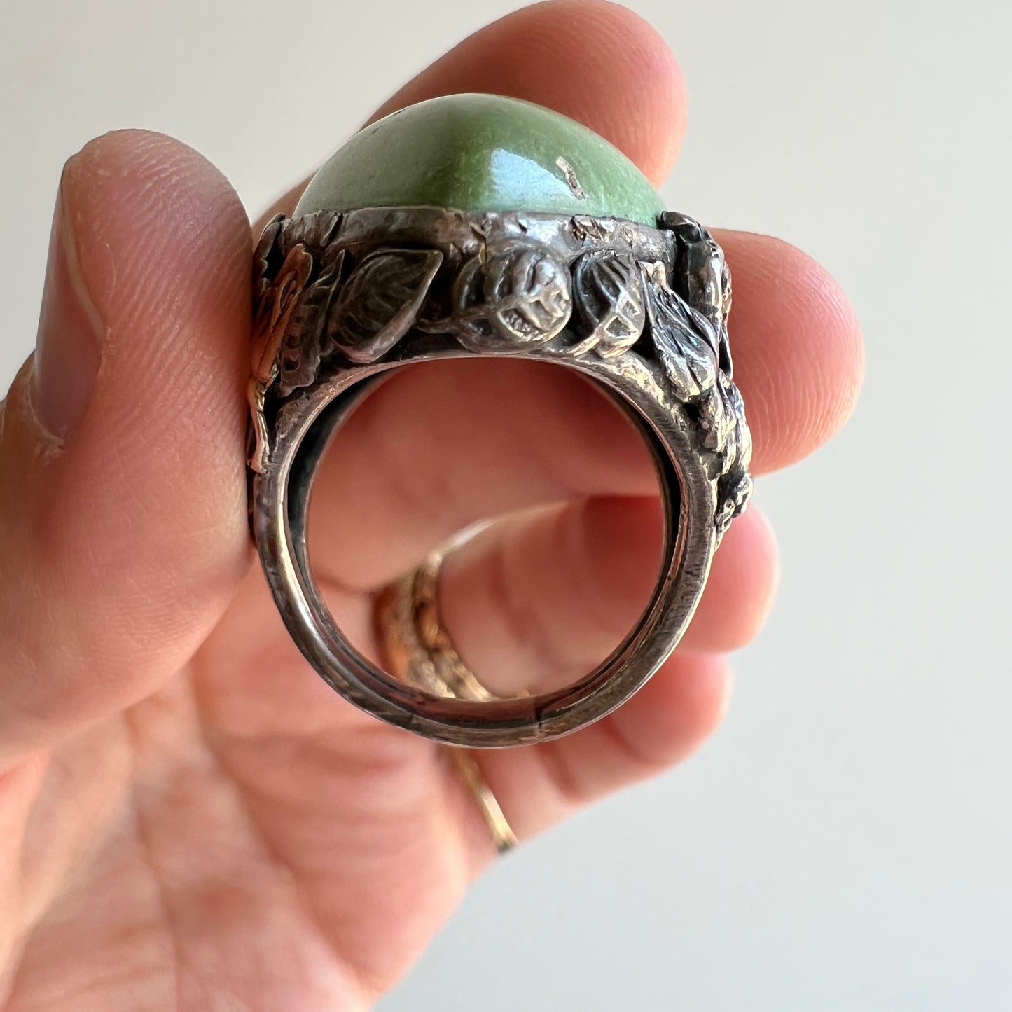 V I N T A G E // arts and crafts fire breather / sterling silver and turquoise statement ring / size ~7.5