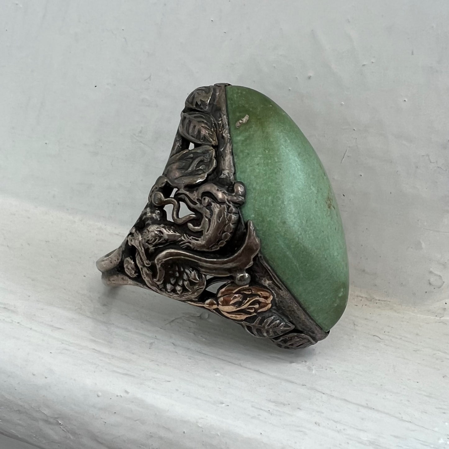 V I N T A G E // arts and crafts fire breather / sterling silver and turquoise statement ring / size ~7.5