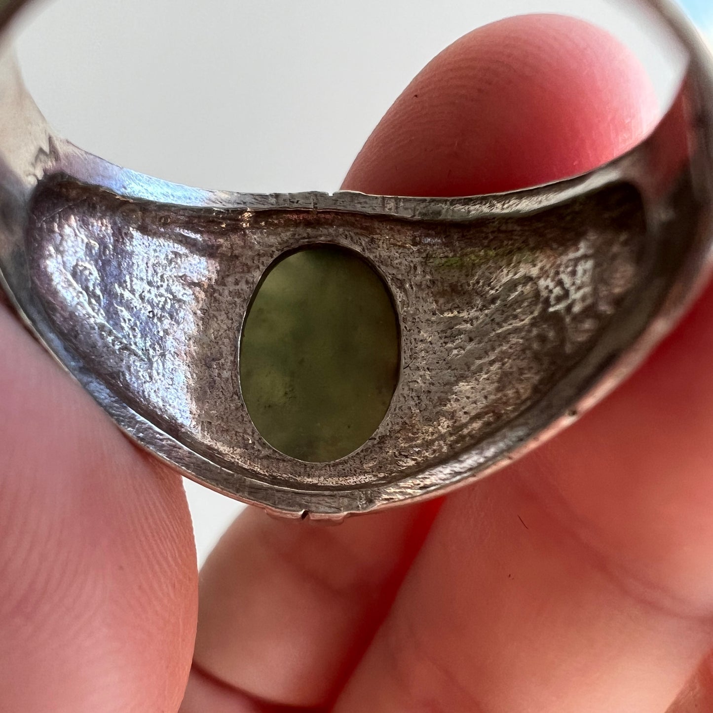 V I N T A G E // they were sweet and bold / sterling silver and carved jade signet ring / size 11.25