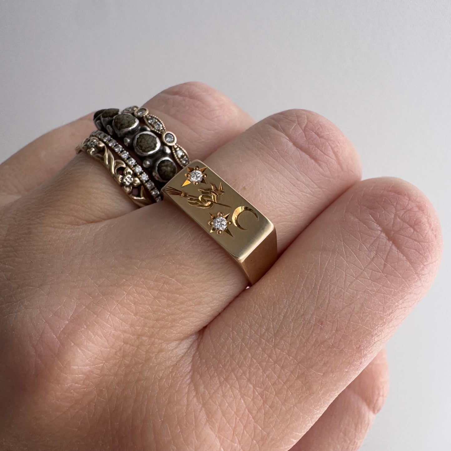 reimagined V I N T A G E // the best witch / 10k yellow gold and diamond witch signet / size 5.5-6