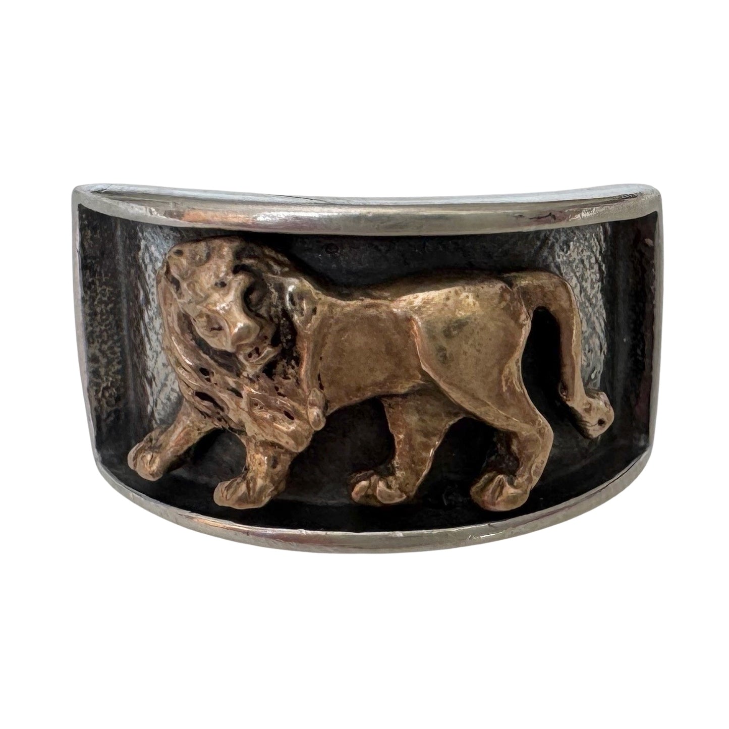 V I N T A G E // framed courage / sterling silver lion shadowbox signet ring / size 7+