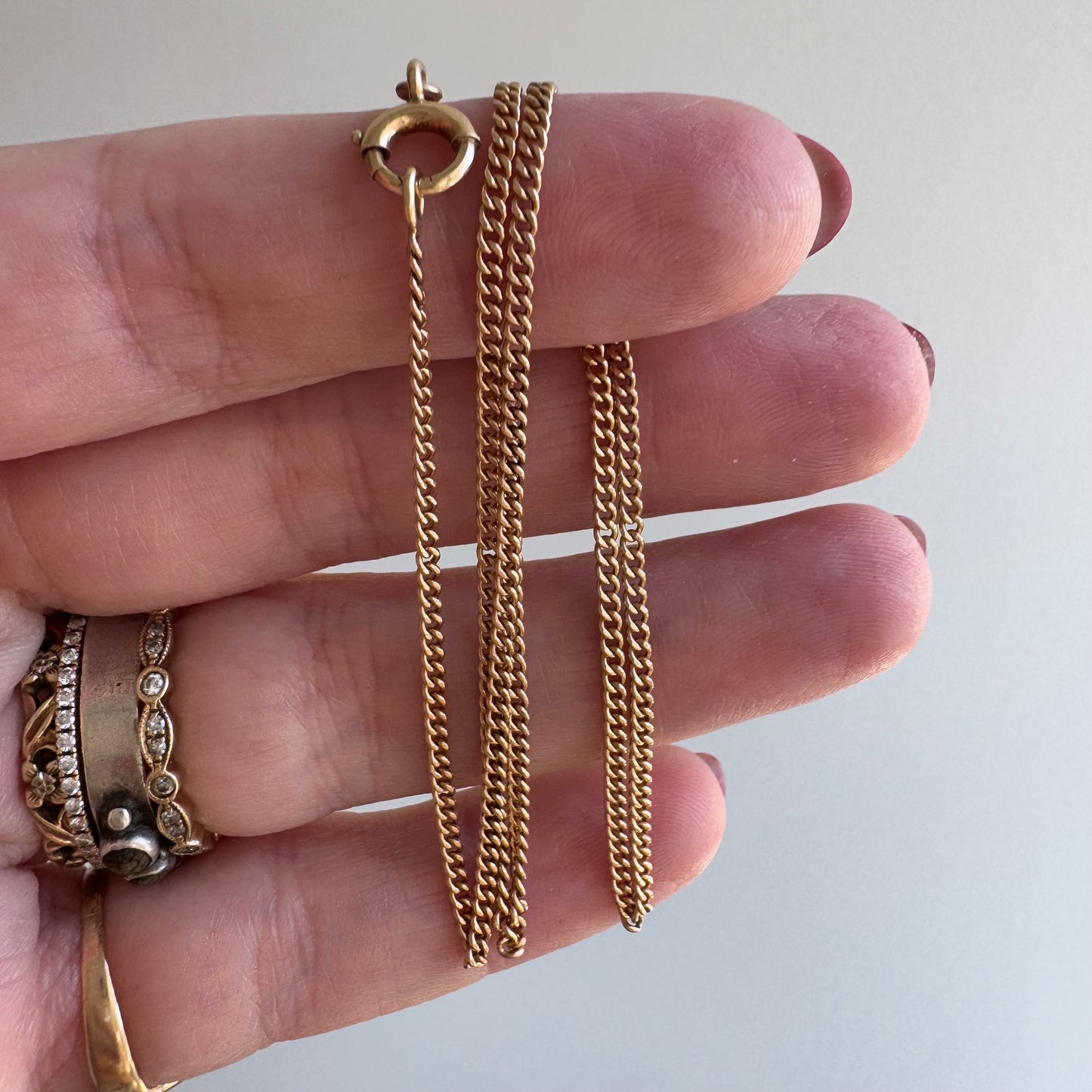 V I N T A G E // dainty curb / 14k solid gold chain / 15", 3.1g