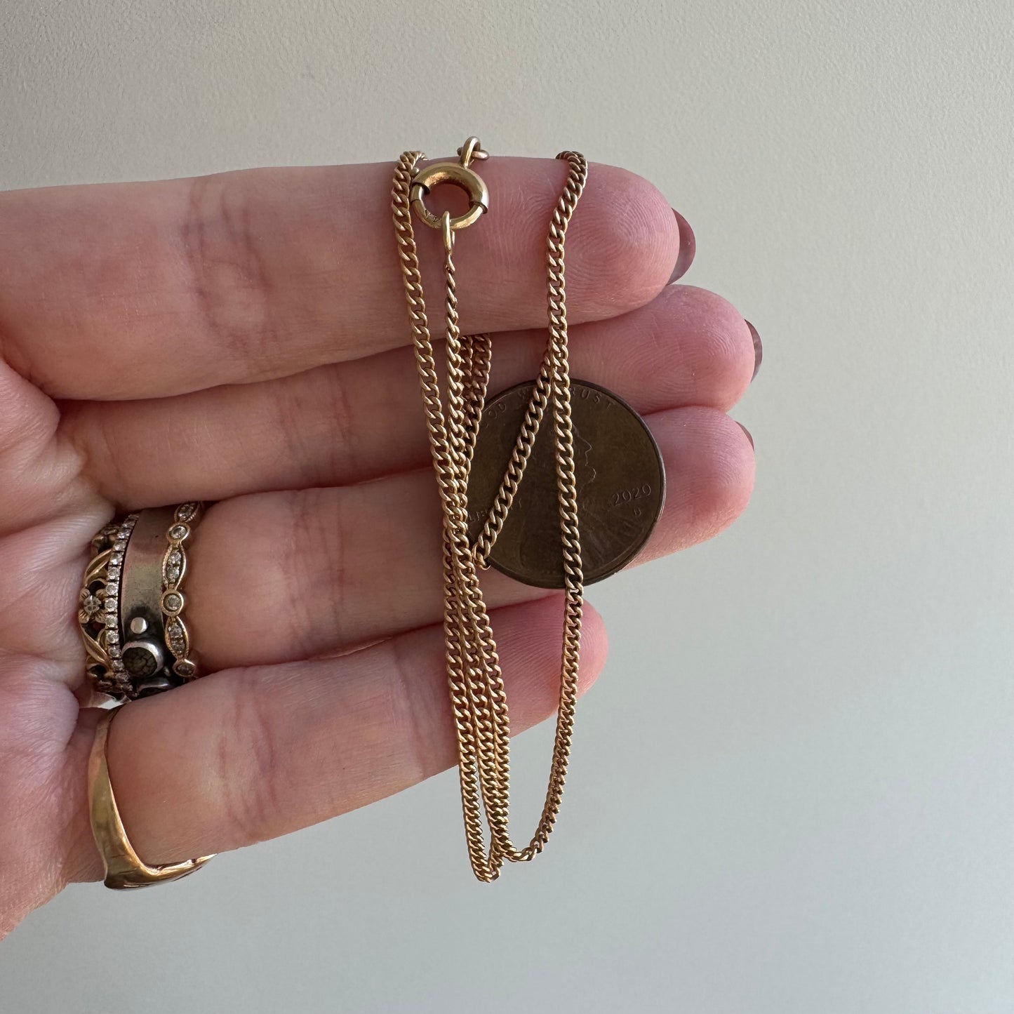 V I N T A G E // dainty curb / 14k solid gold chain / 15", 3.1g