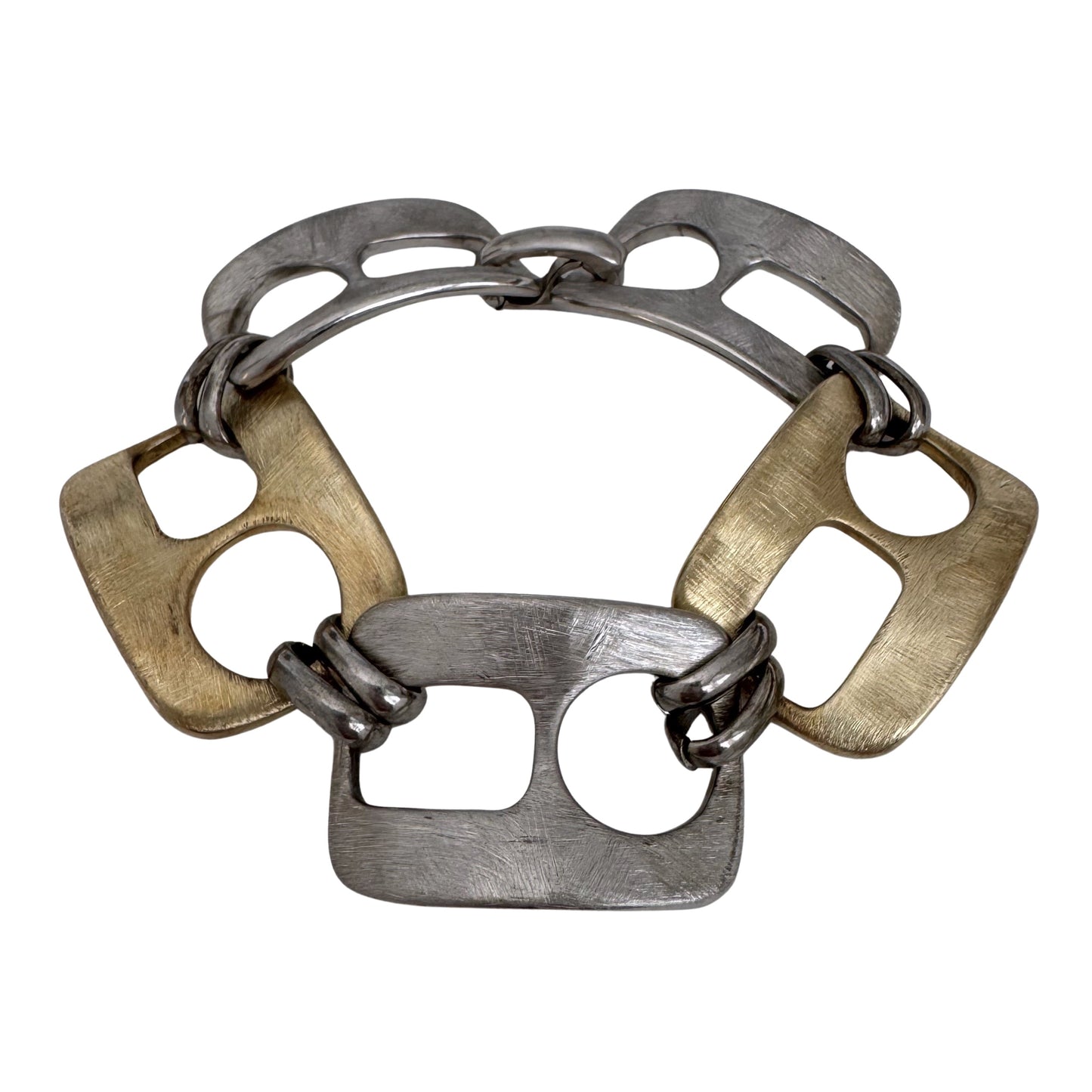 V I N T A G E // pull tab links / sterling silver two tone fancy link bracelet / 8", 33.1g