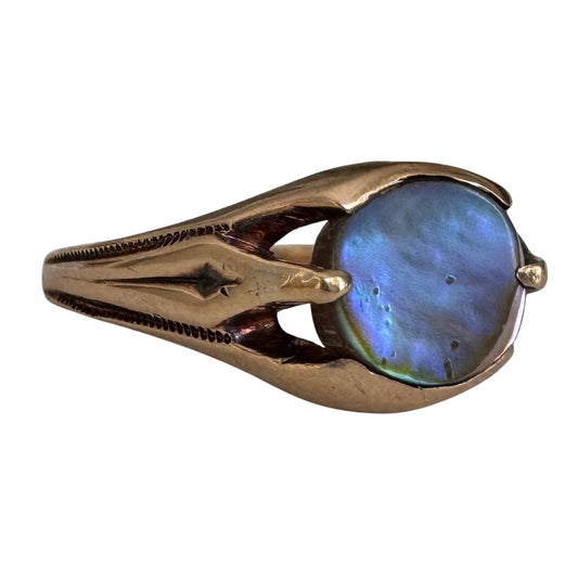 reimagined V I N T A G E // sea rainbow / 10k gold Ostby Barton abalone signet ring / size 7.25