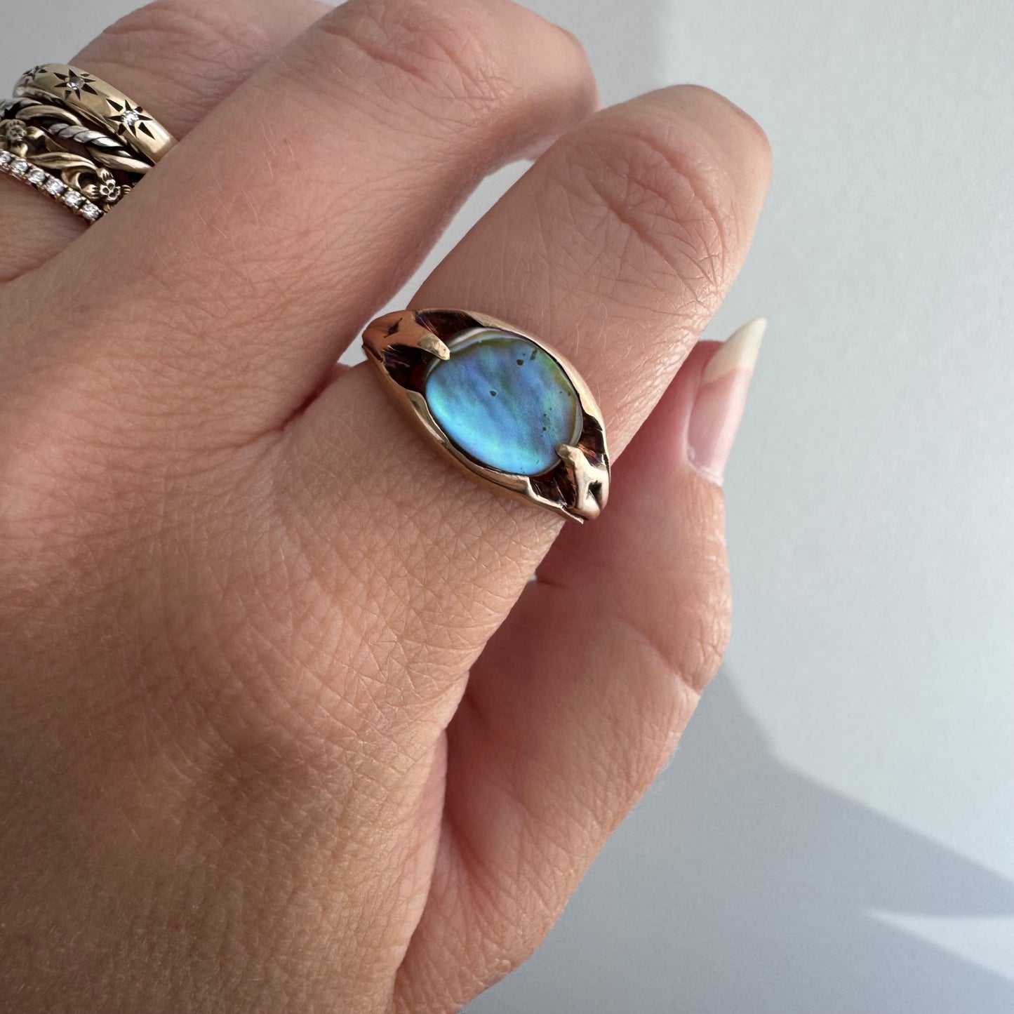 reimagined V I N T A G E // sea rainbow / 10k gold Ostby Barton abalone signet ring / size 7.25