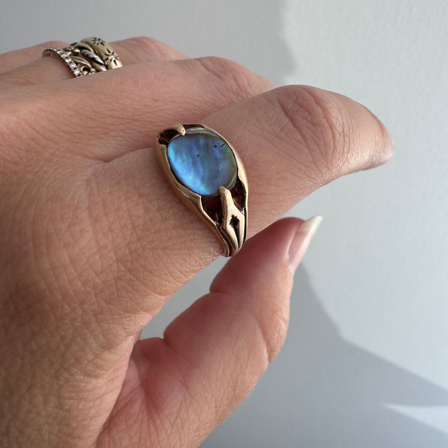 reimagined V I N T A G E // sea rainbow / 10k gold Ostby Barton abalone signet ring / size 7.25