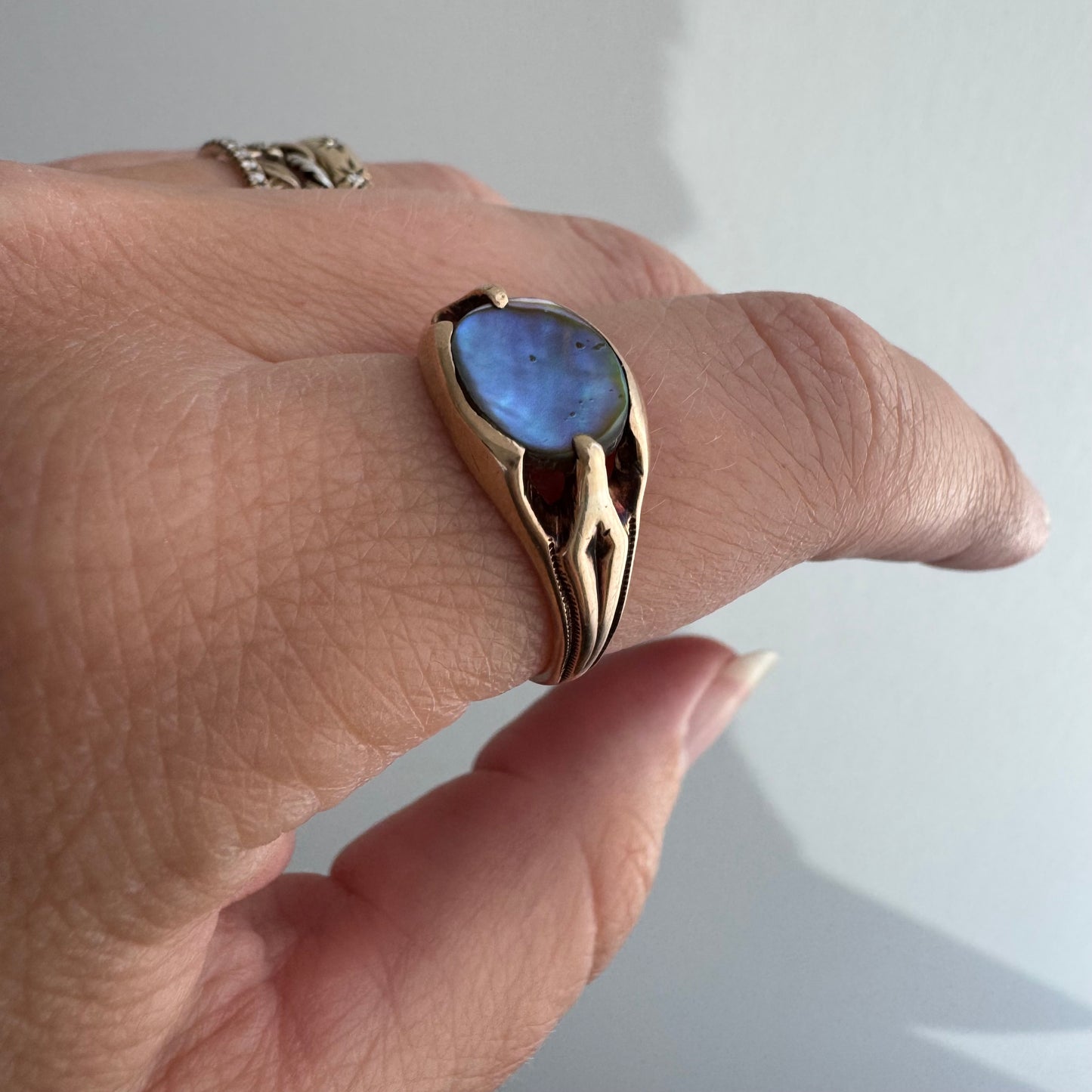 reimagined V I N T A G E // sea rainbow / 10k gold Ostby Barton abalone signet ring / size 7.25