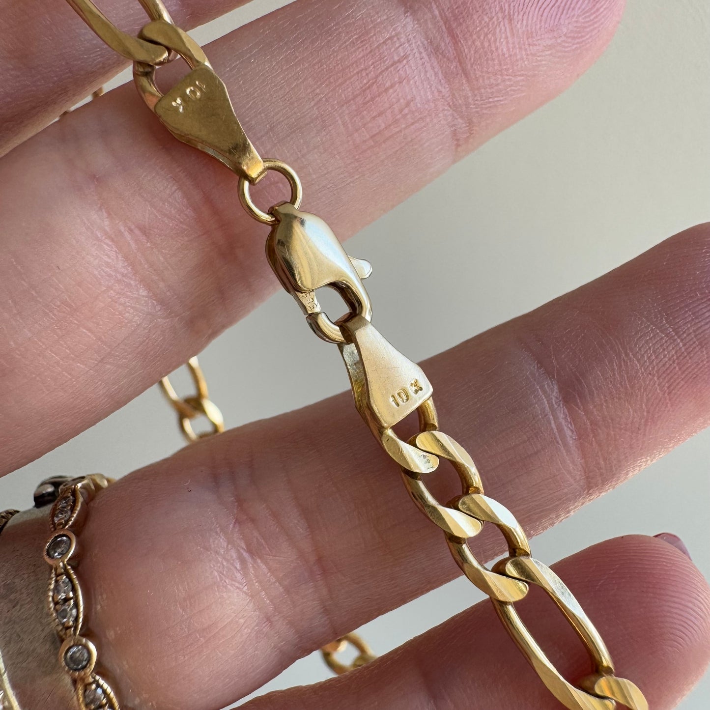 V I N T A G E // classic figaro / 10k yellow gold three-to-one figaro link bracelet / 7.75", 6.3g