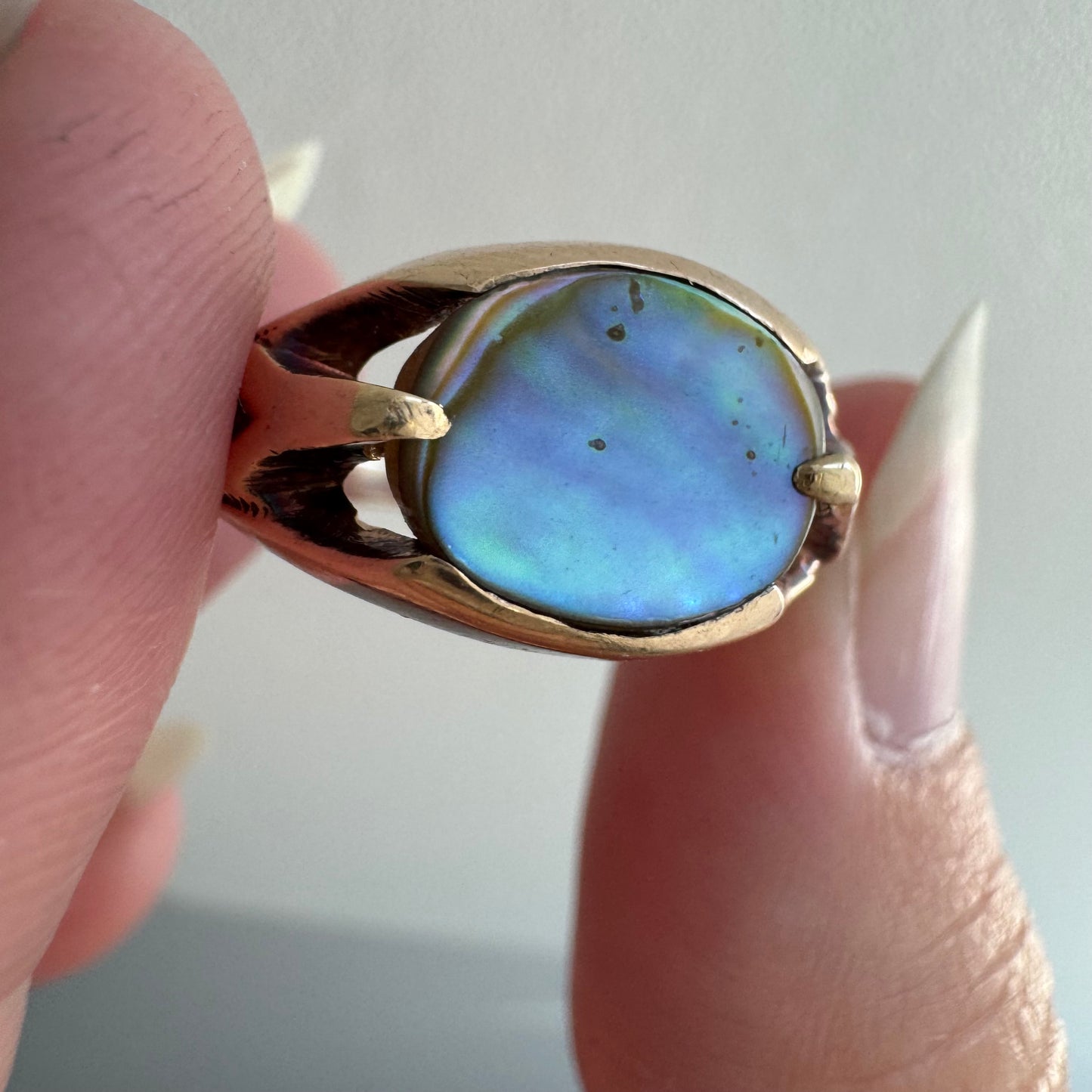 reimagined V I N T A G E // sea rainbow / 10k gold Ostby Barton abalone signet ring / size 7.25
