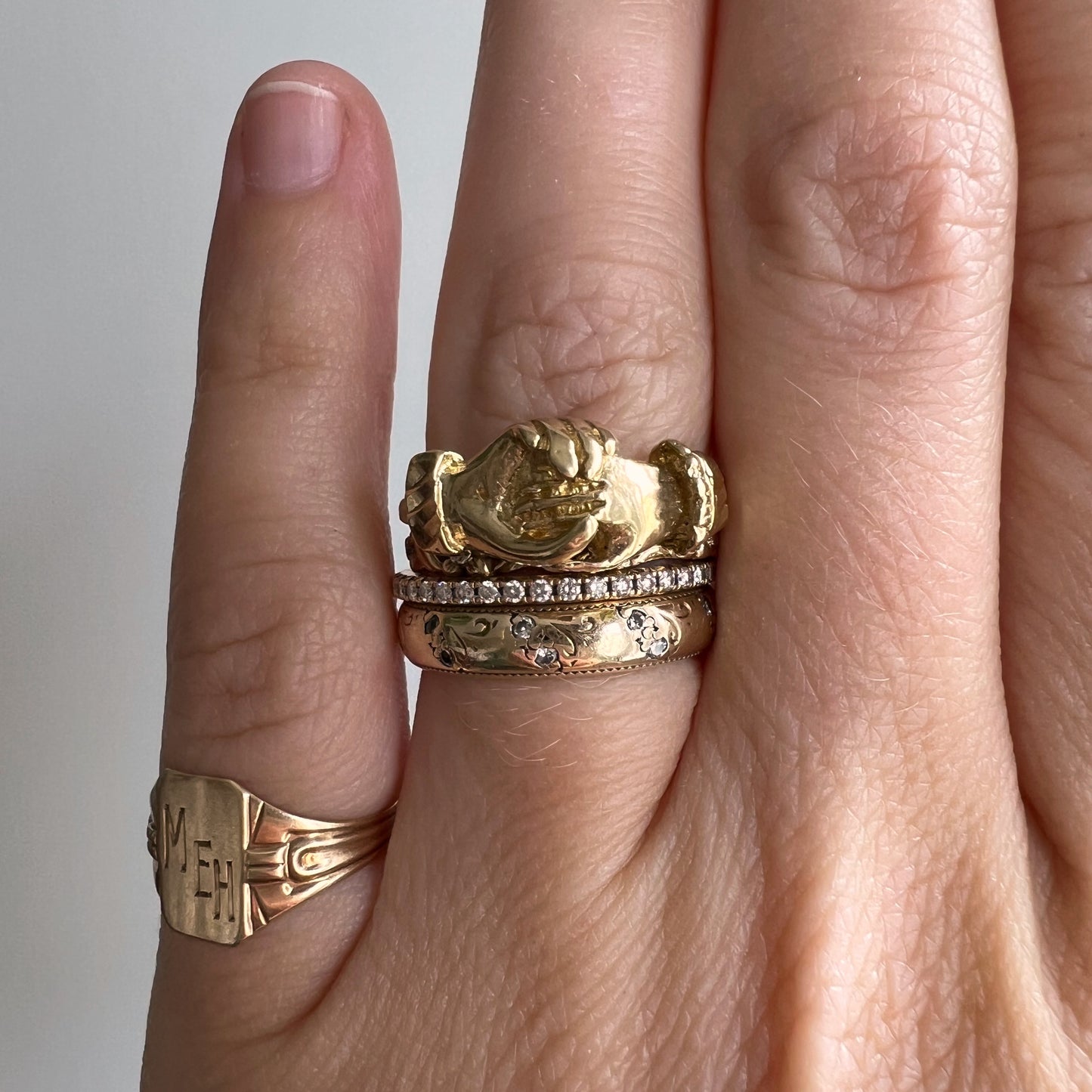 V I N T A G E // 10k / Fede Gimmel ring / yellow gold / Claddagh / size 7