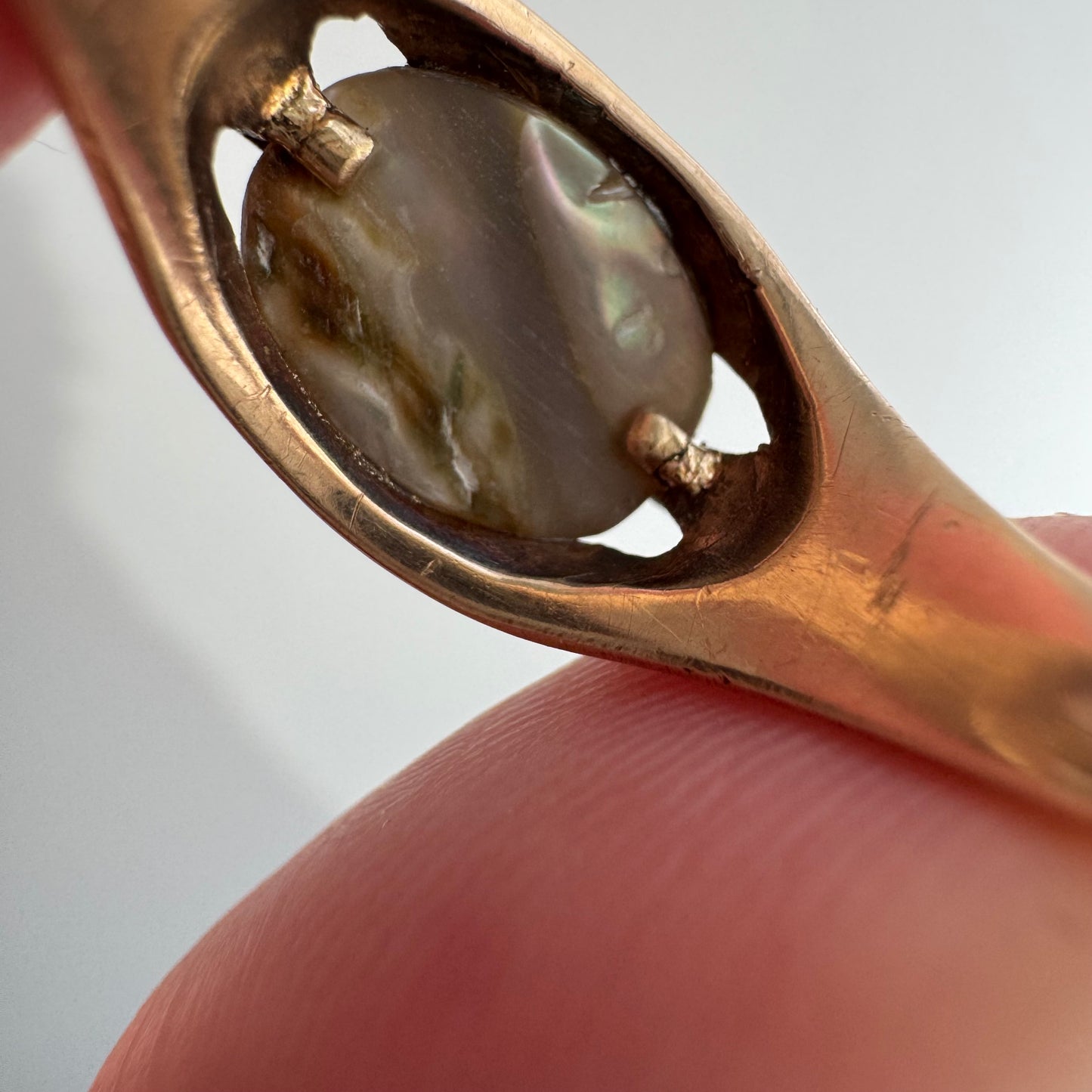 reimagined V I N T A G E // sea rainbow / 10k gold Ostby Barton abalone signet ring / size 7.25