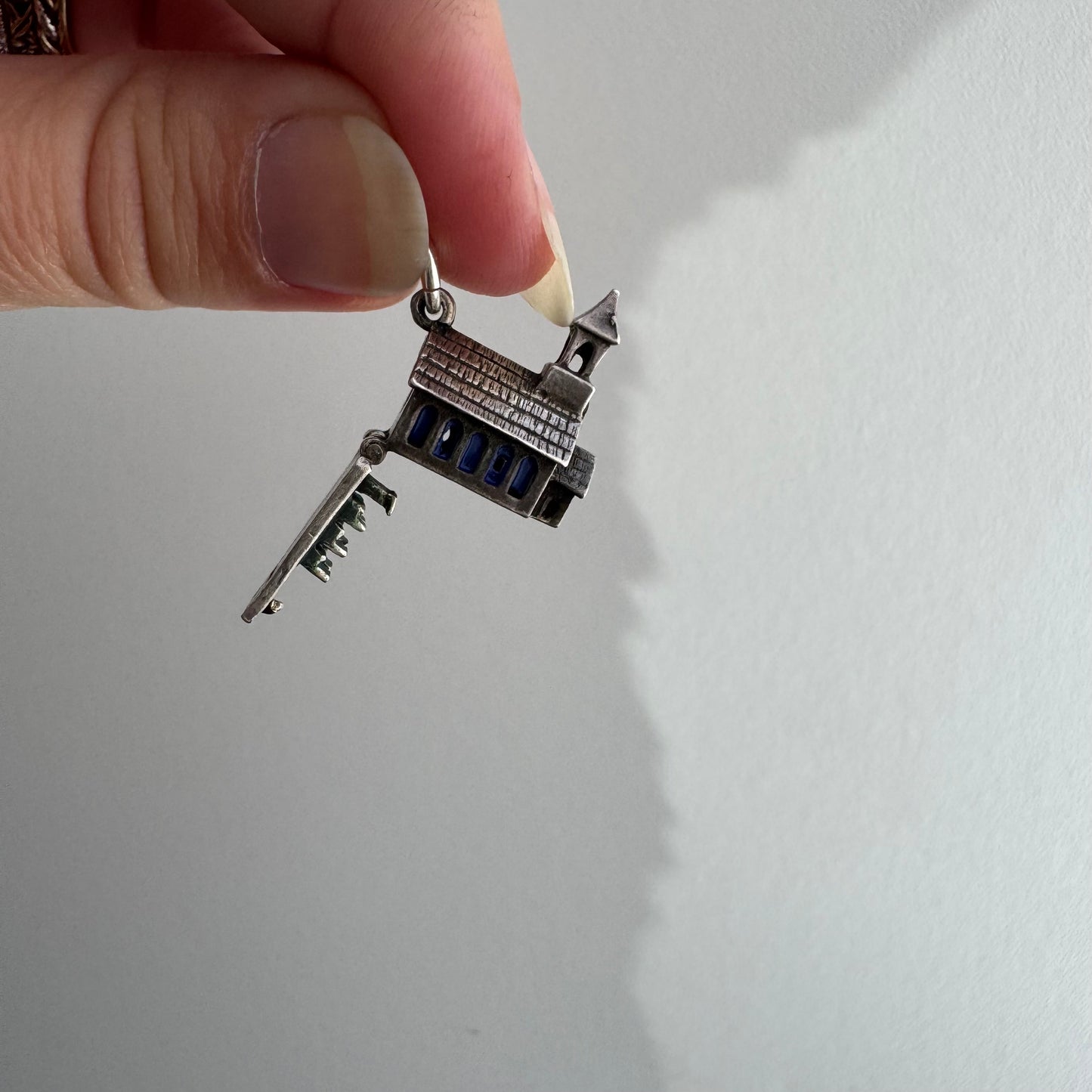 V I N T A G E // house of worship / sterling silver and enamel church / a pendant