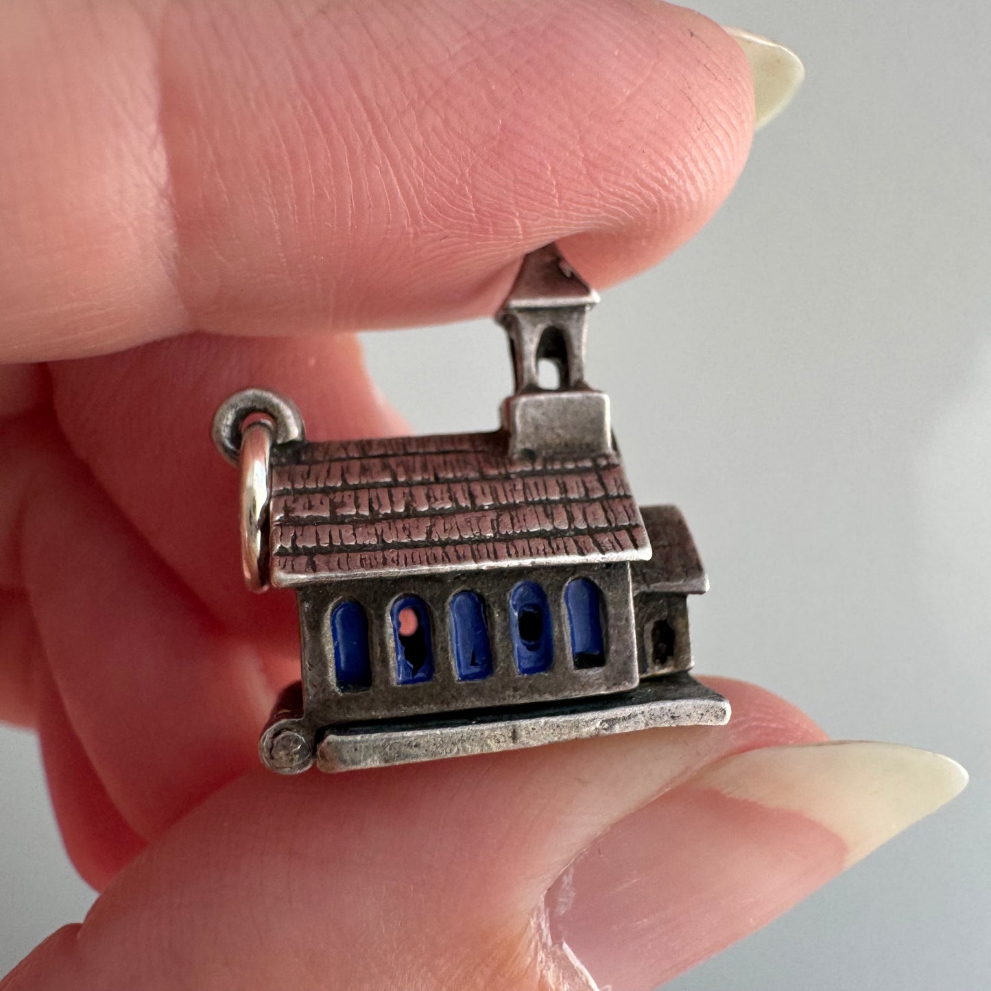 V I N T A G E // house of worship / sterling silver and enamel church / a pendant