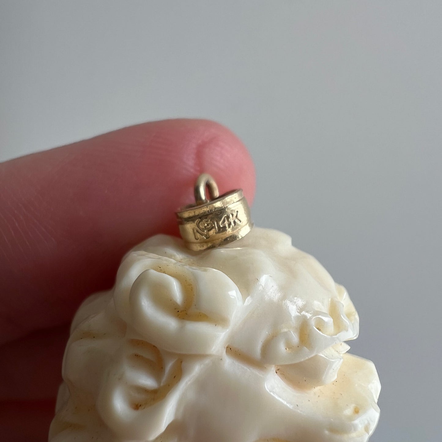 V I N T A G E // lion dragon / 14k and carved bone foo dog / a huge pendant