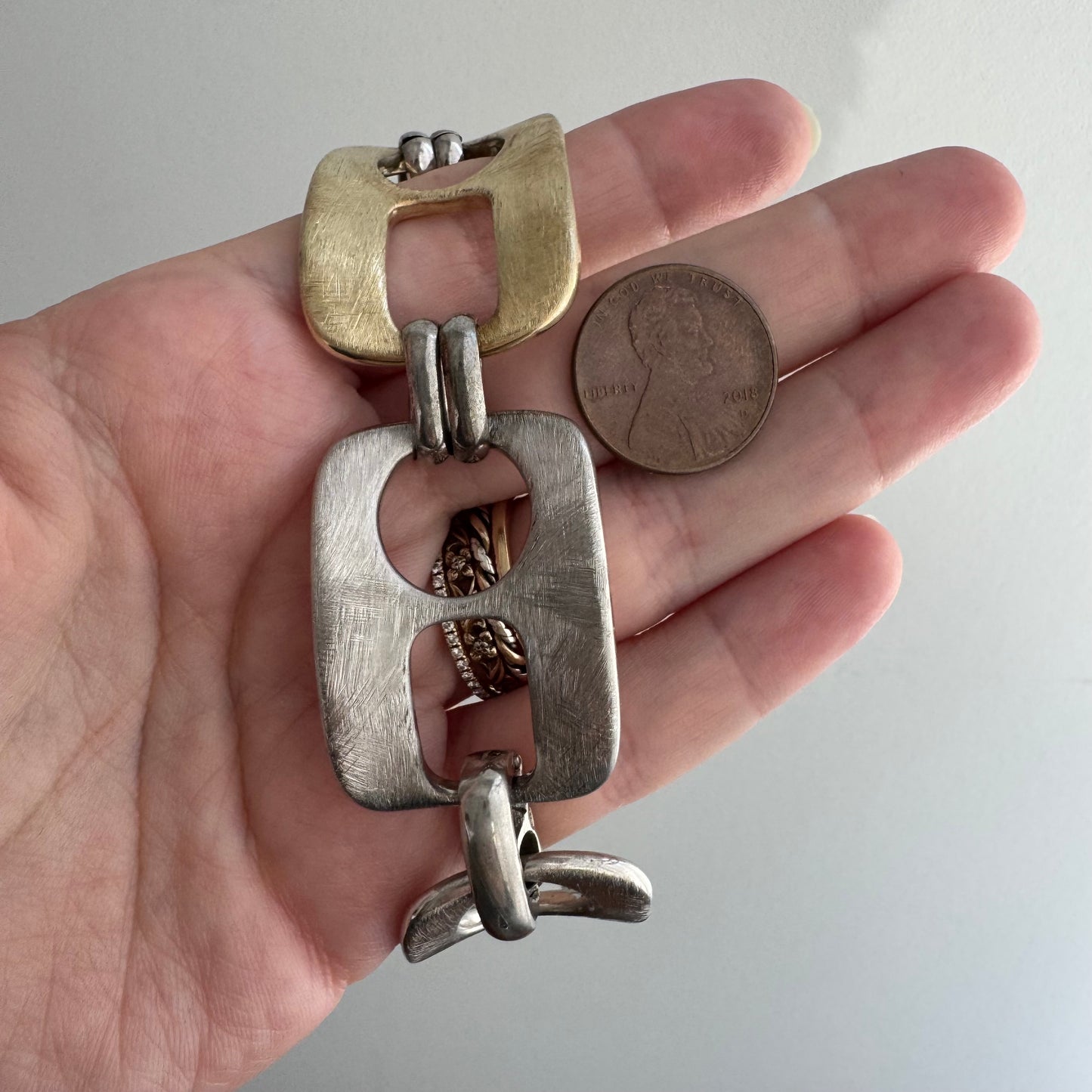 V I N T A G E // pull tab links / sterling silver two tone fancy link bracelet / 8", 33.1g