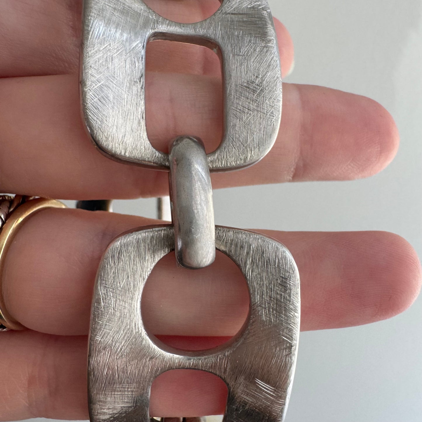 V I N T A G E // pull tab links / sterling silver two tone fancy link bracelet / 8", 33.1g