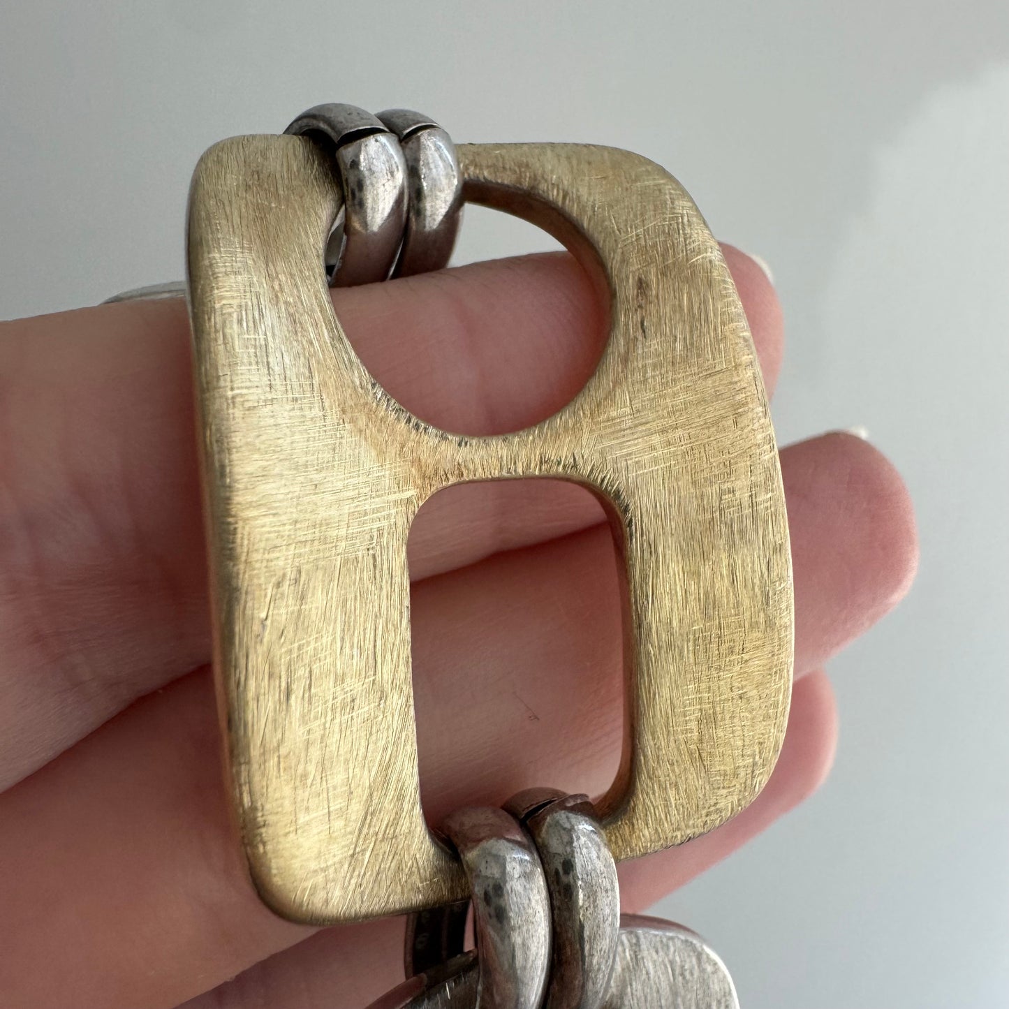 V I N T A G E // pull tab links / sterling silver two tone fancy link bracelet / 8", 33.1g