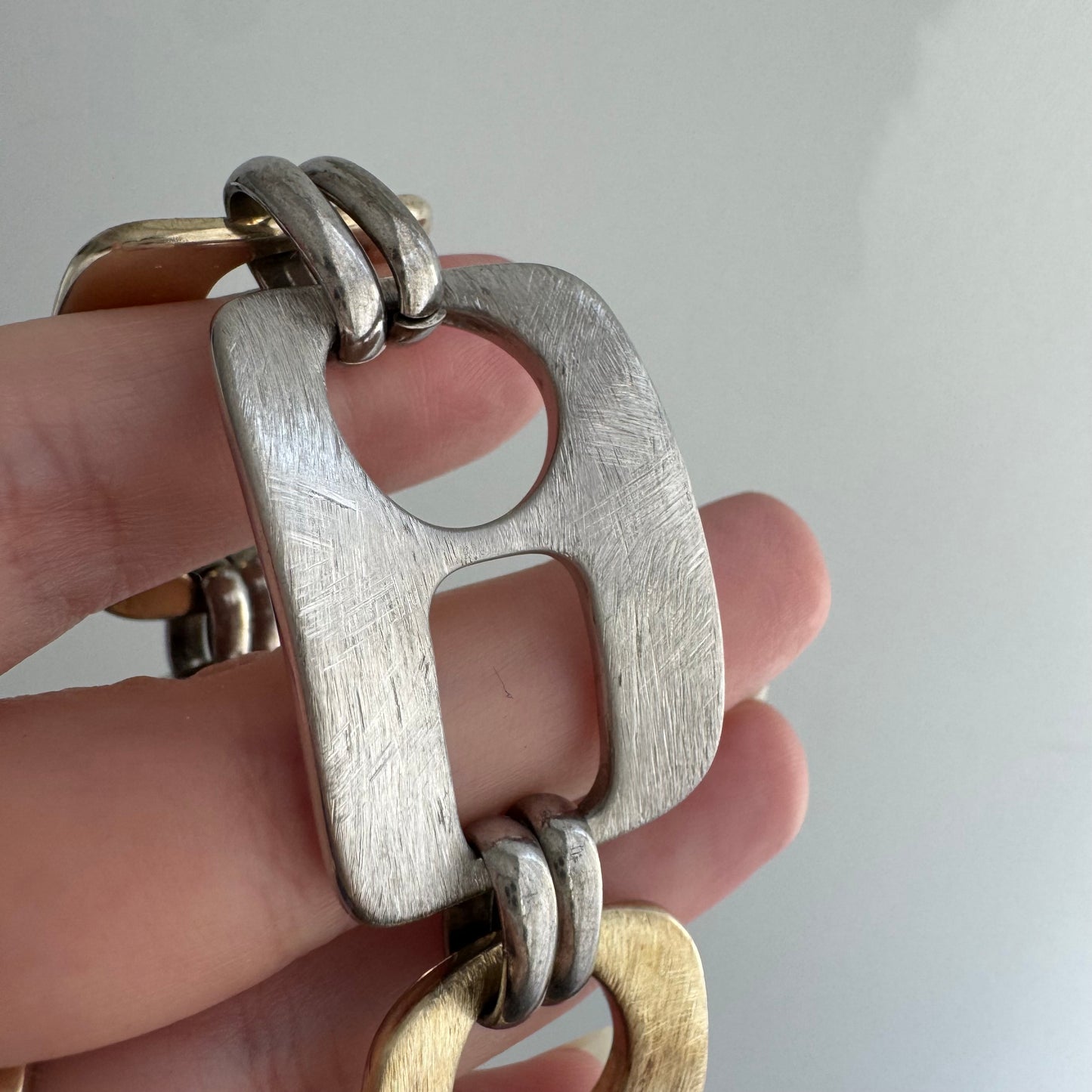 V I N T A G E // pull tab links / sterling silver two tone fancy link bracelet / 8", 33.1g