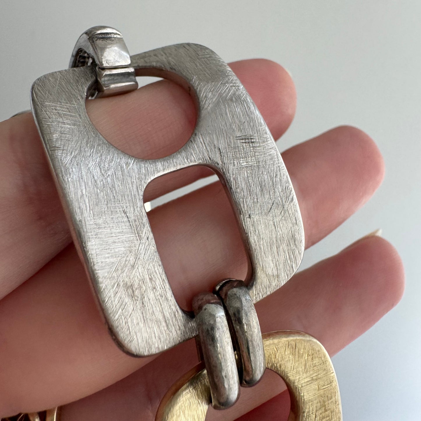 V I N T A G E // pull tab links / sterling silver two tone fancy link bracelet / 8", 33.1g