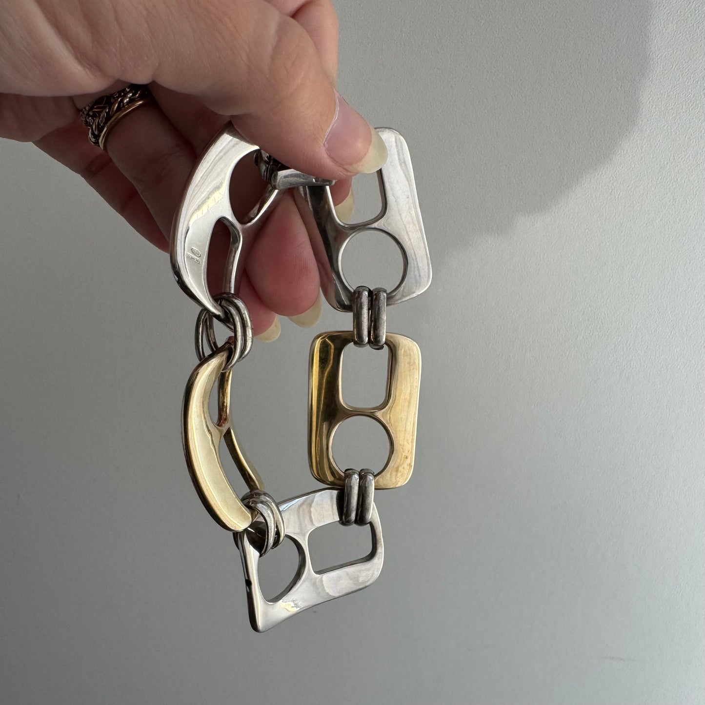 V I N T A G E // pull tab links / sterling silver two tone fancy link bracelet / 8", 33.1g