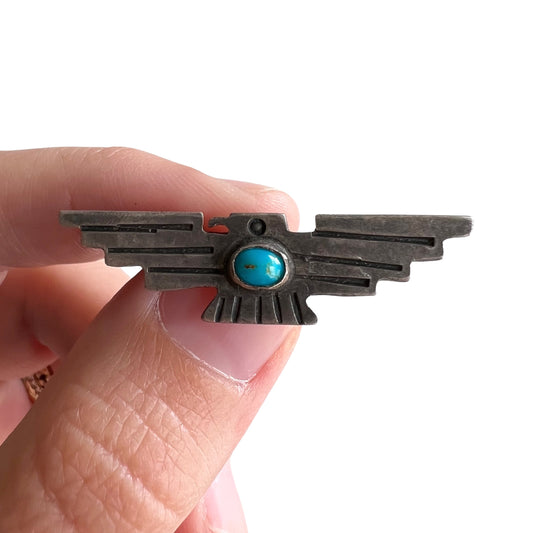 very V I N T A G E // peyote flight / sterling silver and turquoise Fred Harvey era thunderbird pin / a brooch