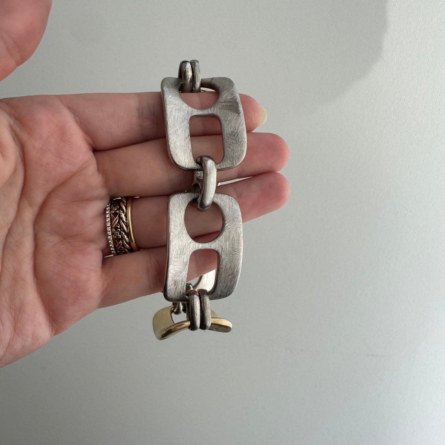 V I N T A G E // pull tab links / sterling silver two tone fancy link bracelet / 8", 33.1g