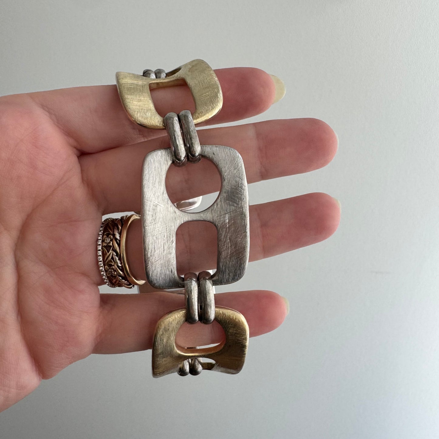 V I N T A G E // pull tab links / sterling silver two tone fancy link bracelet / 8", 33.1g