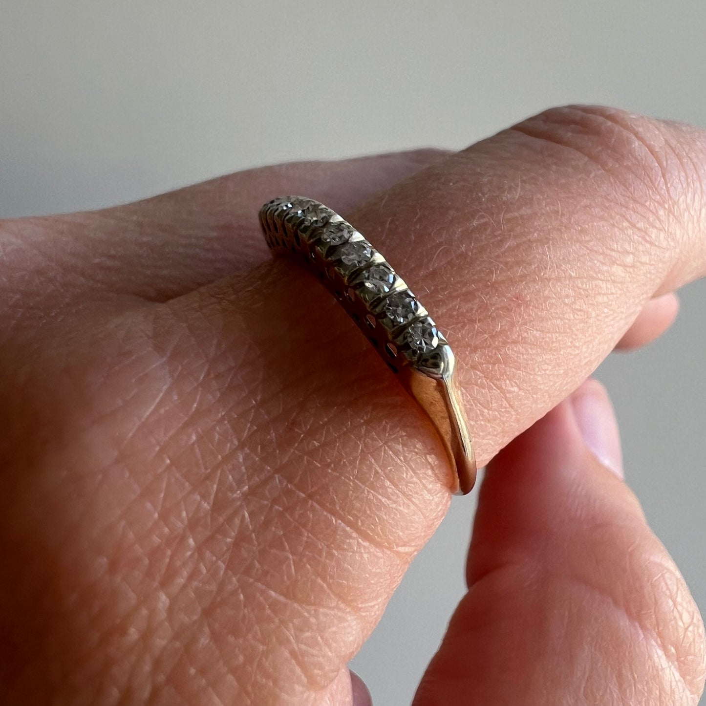 V I N T A G E // sparkle bridge / 14k yellow and white gold diamond architecture / half eternity band / size 7.5 to 7.75