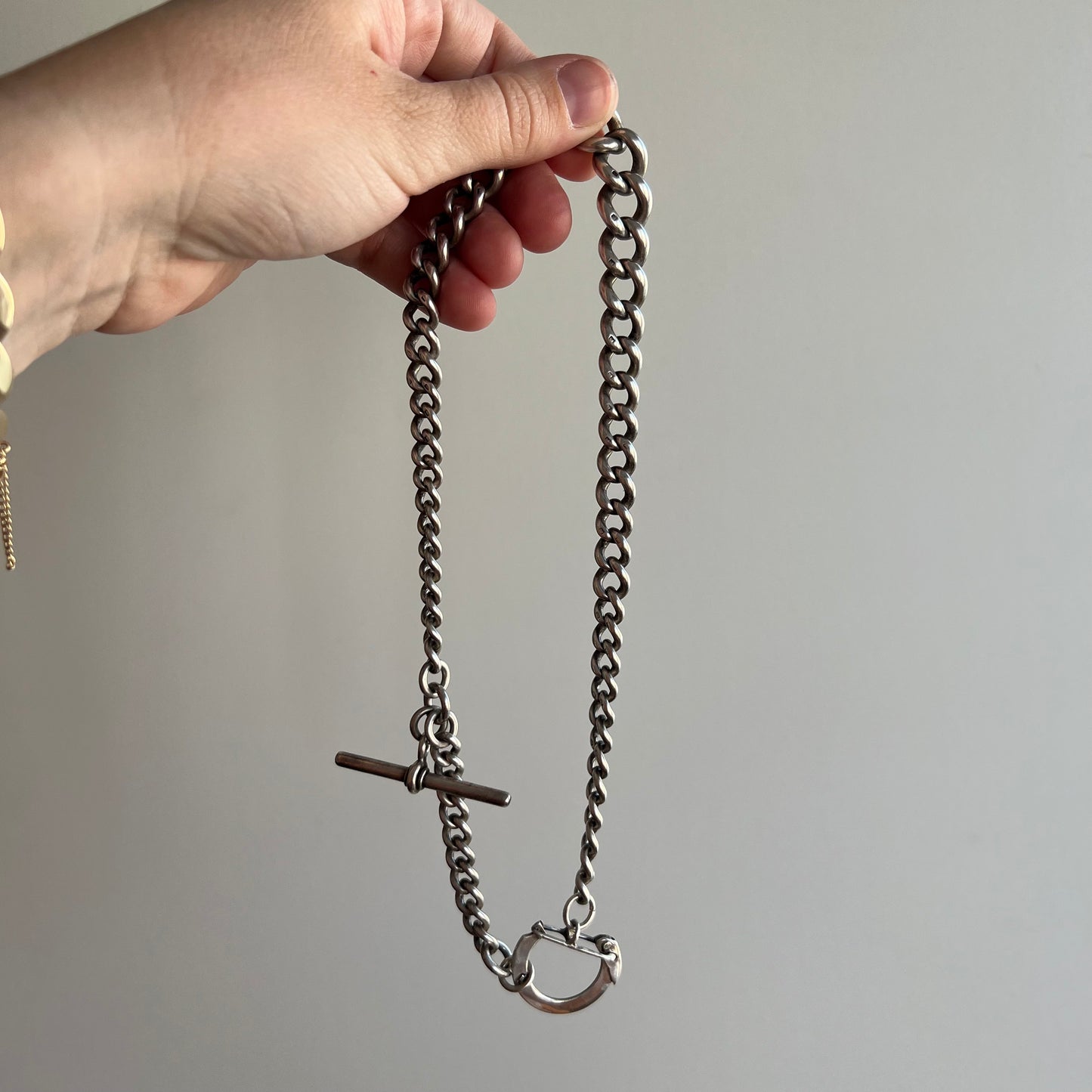 A N T I Q U E // treasured links / sterling silver albert chain with hallmarked links / 15.75”