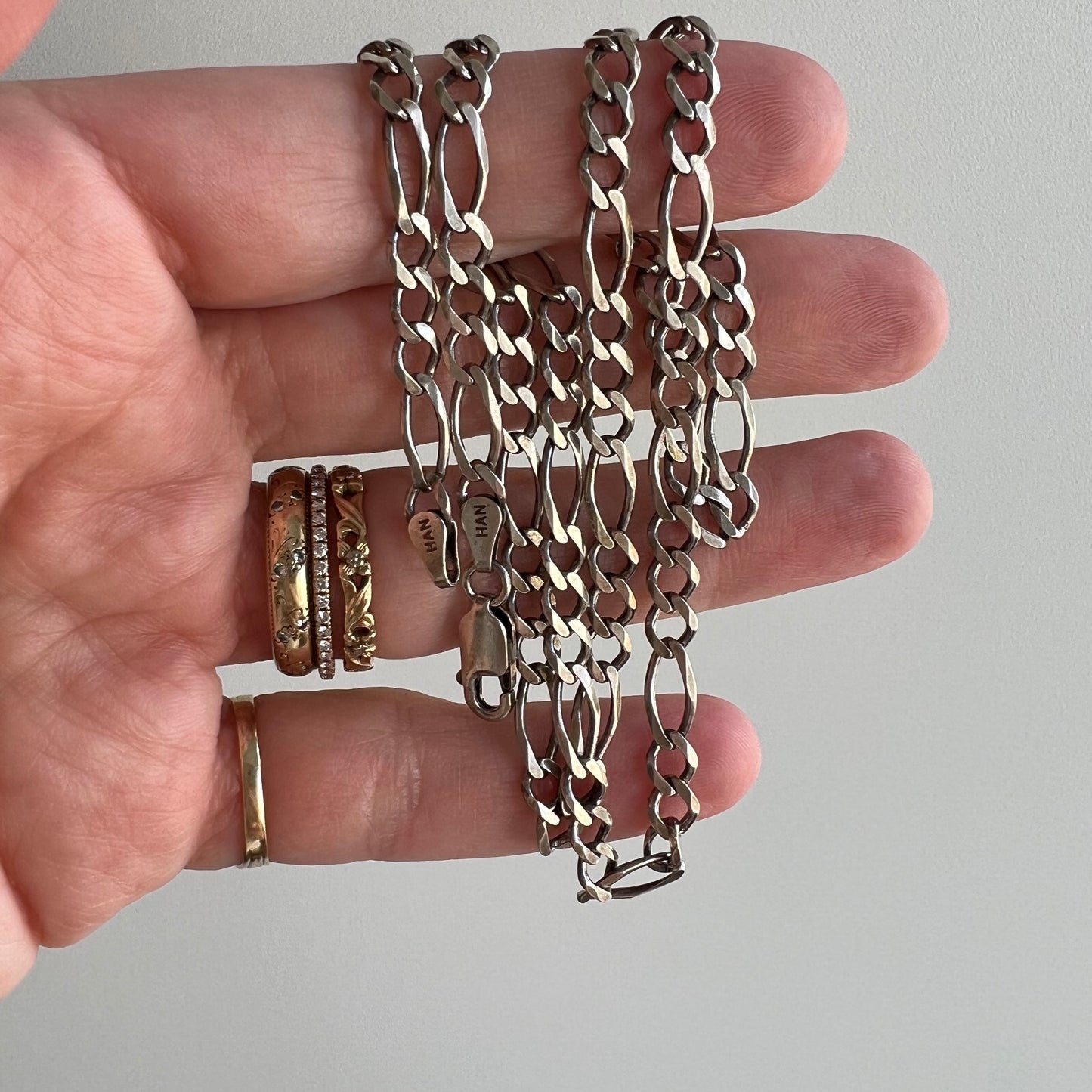 V I N T A G E // sterling silver extra curvy figaro chain / 20.25”