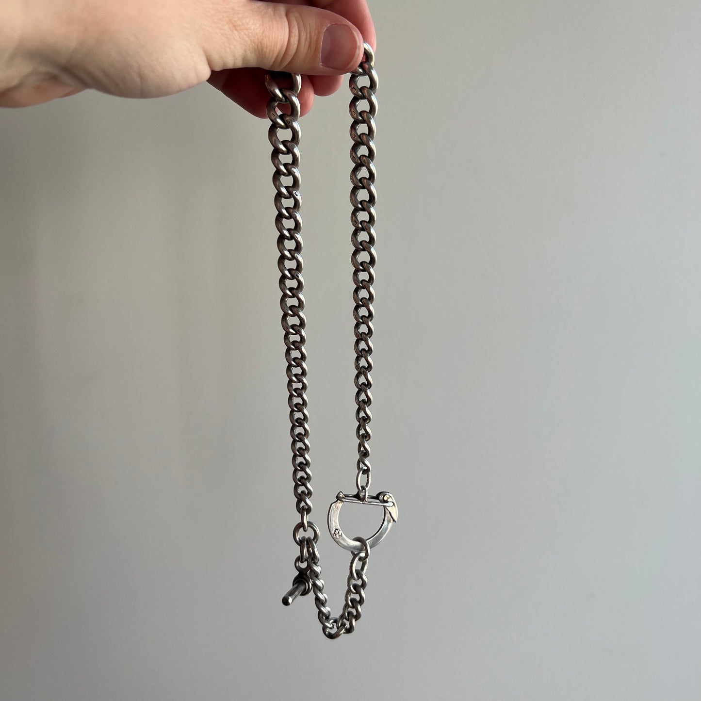 A N T I Q U E // treasured links / sterling silver albert chain with hallmarked links / 15.75”