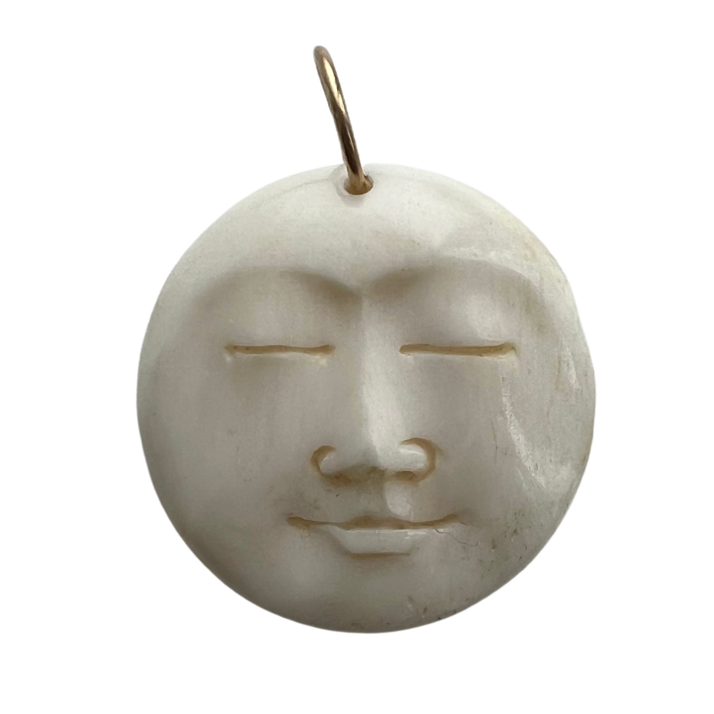 V I N T A G E // tranquil moon / carved bone moon face with a 14k bail / a pendant