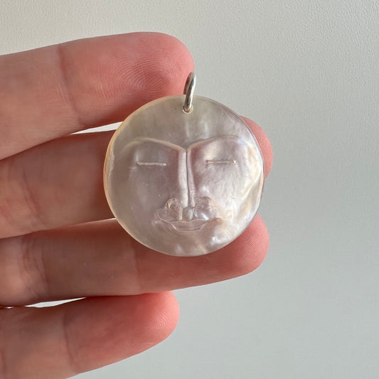 V I N T A G E // 1970s moon / carved mother of pearl moon pendant